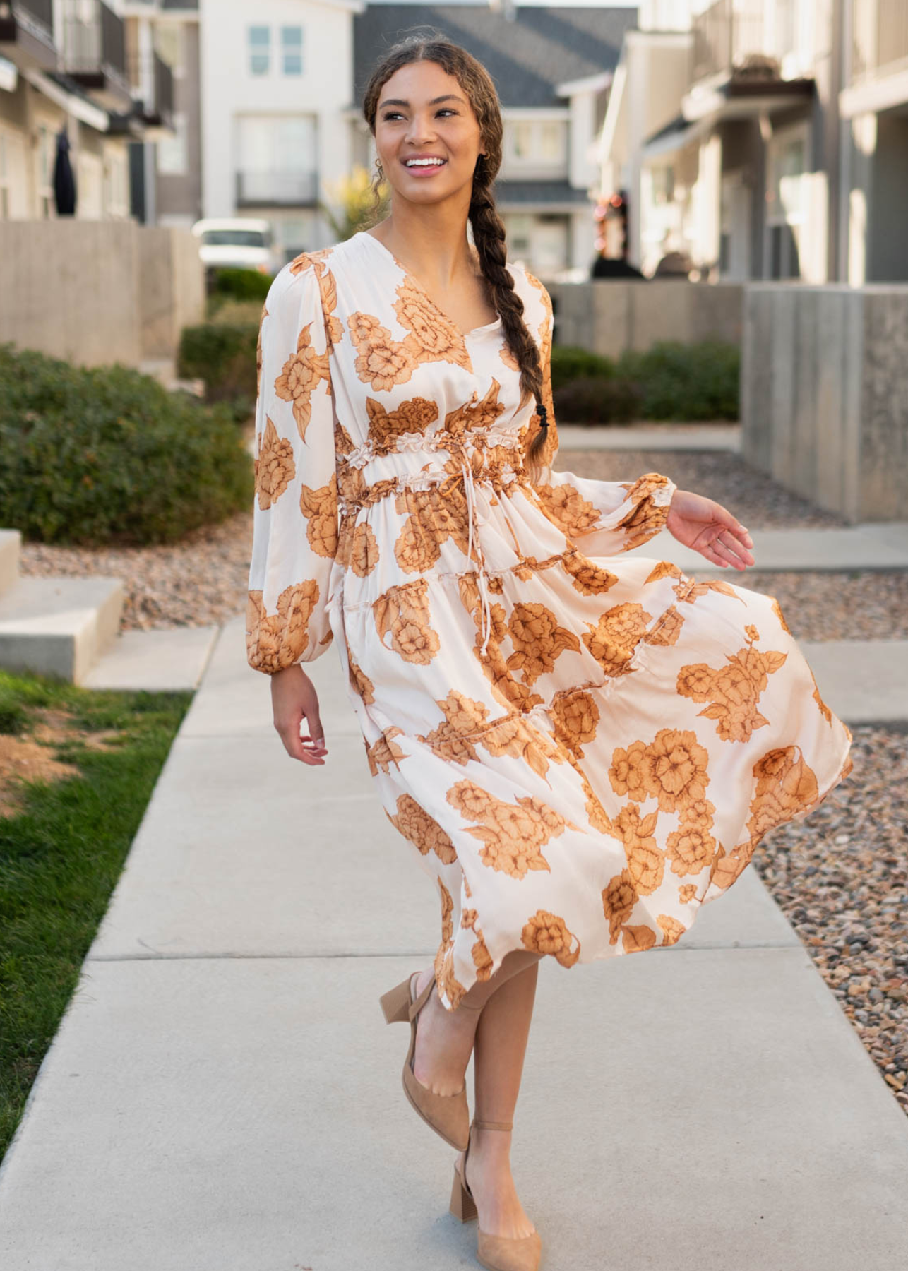 GraceAnne Beige Floral Dress