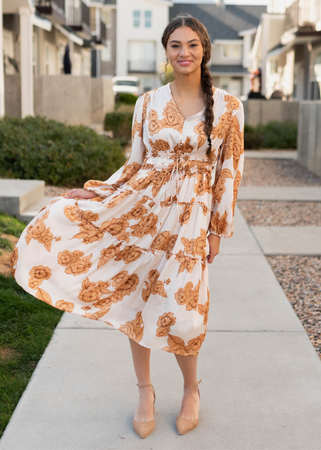 GraceAnne Beige Floral Dress