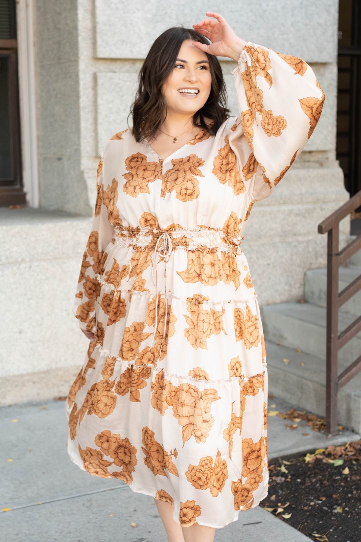 GraceAnne Beige Floral Dress