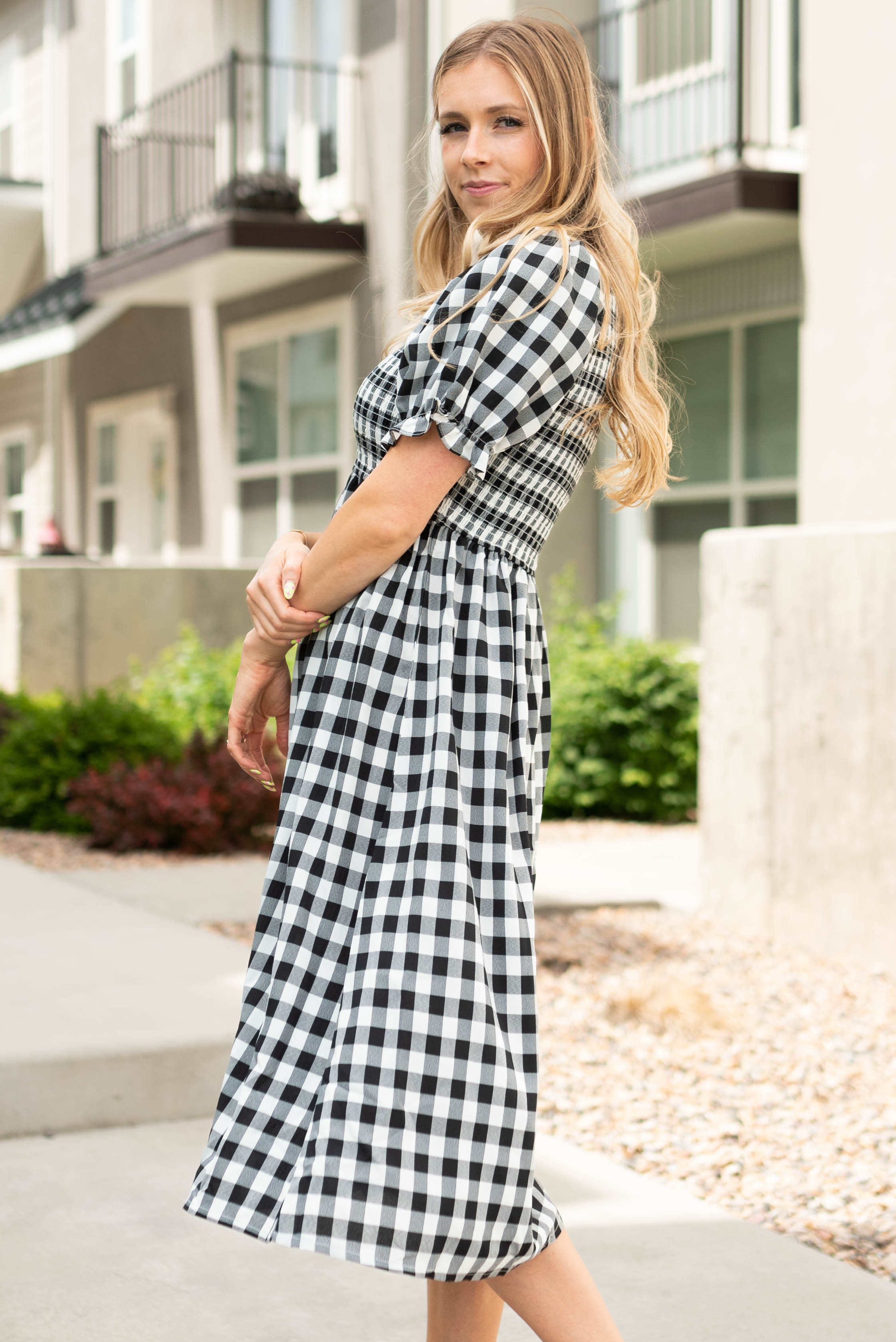 Grace Black Gingham Dress