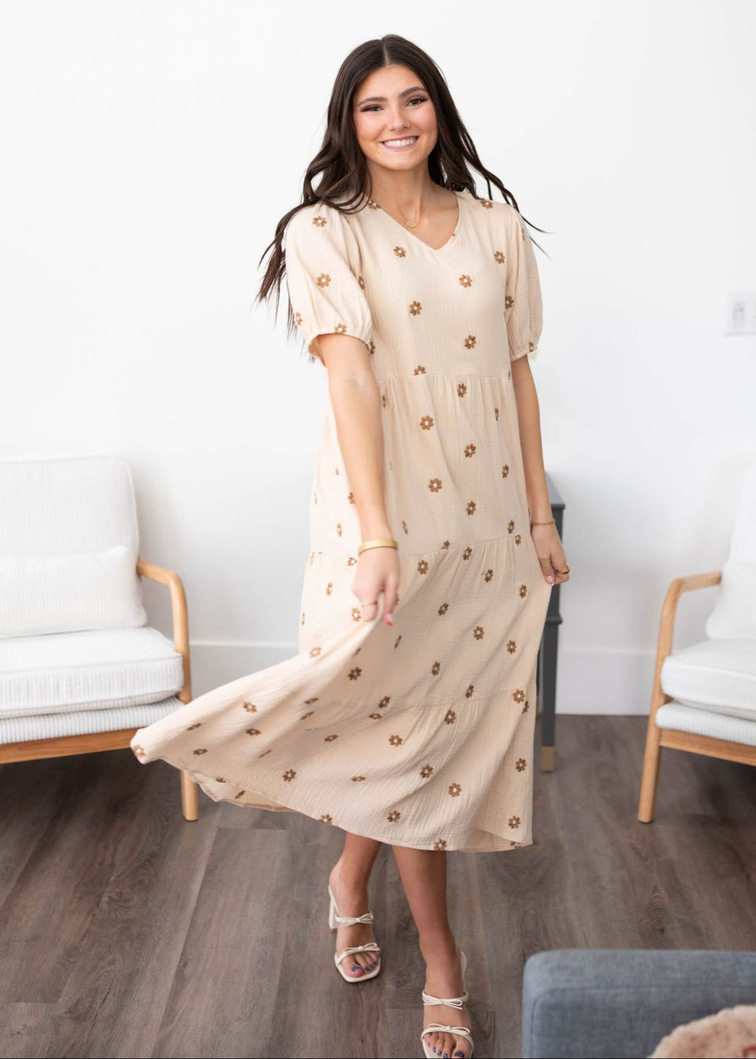 Grace Cream Embroidered Dress