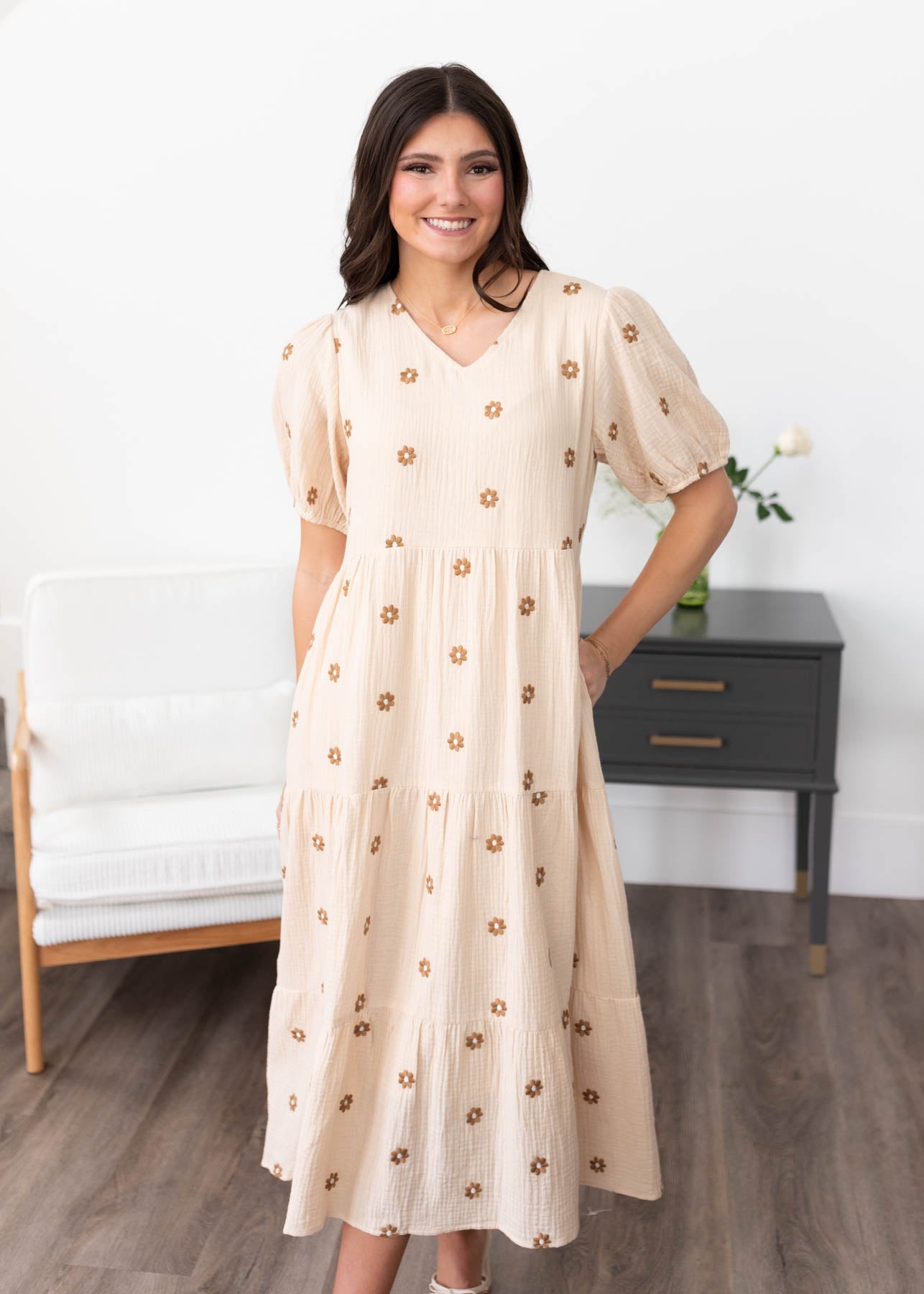 Grace Cream Embroidered Dress