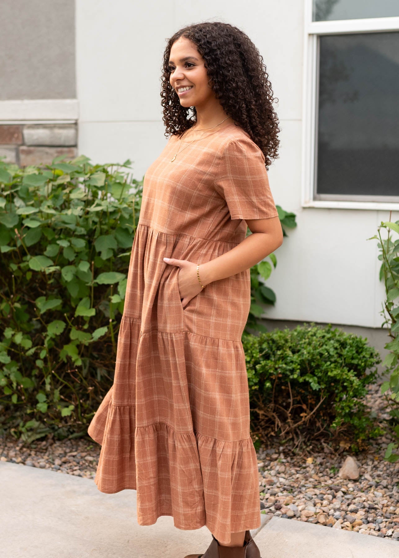 Haley Cinnamon Plaid Dress