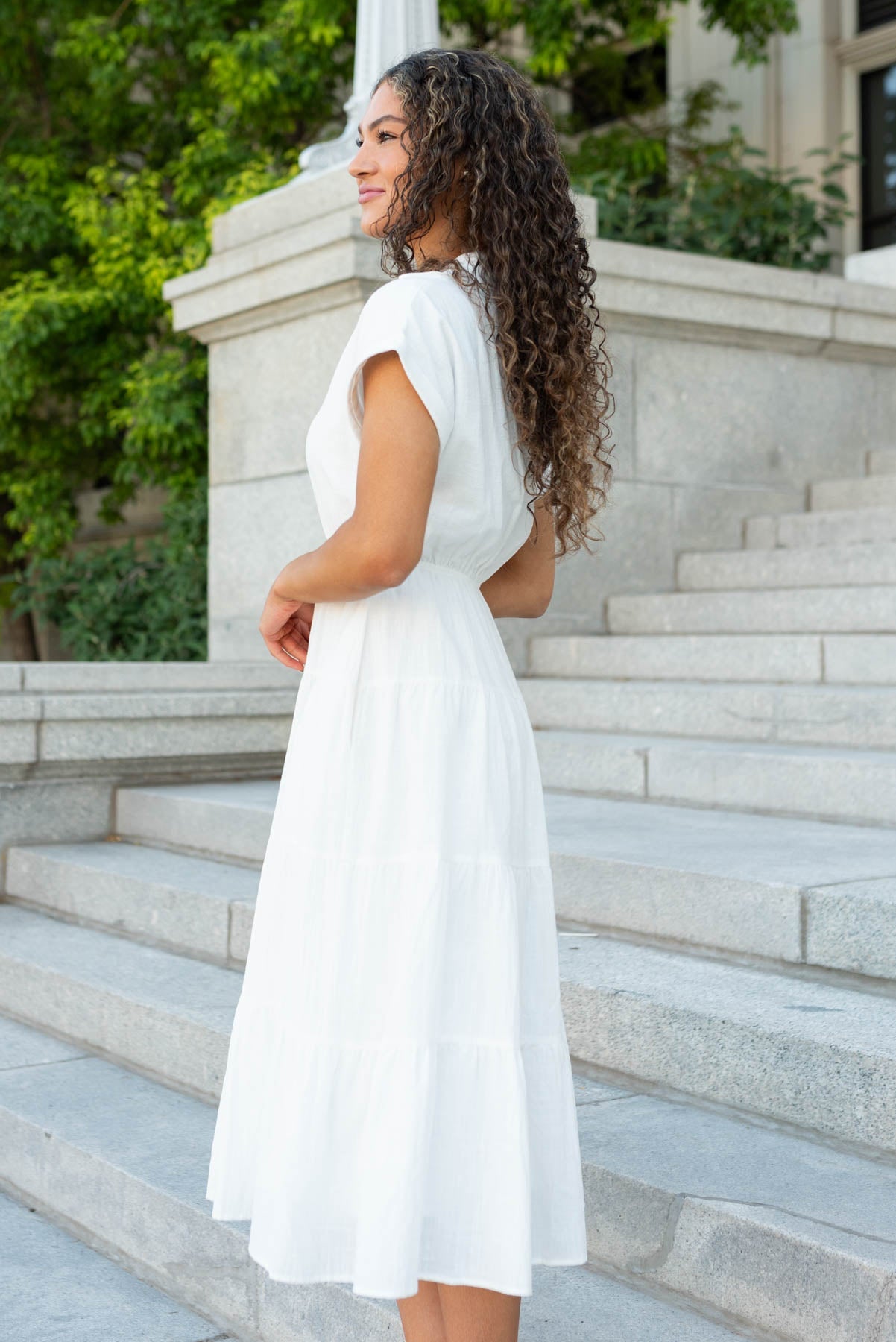 Haley White Collard Tiered Dress