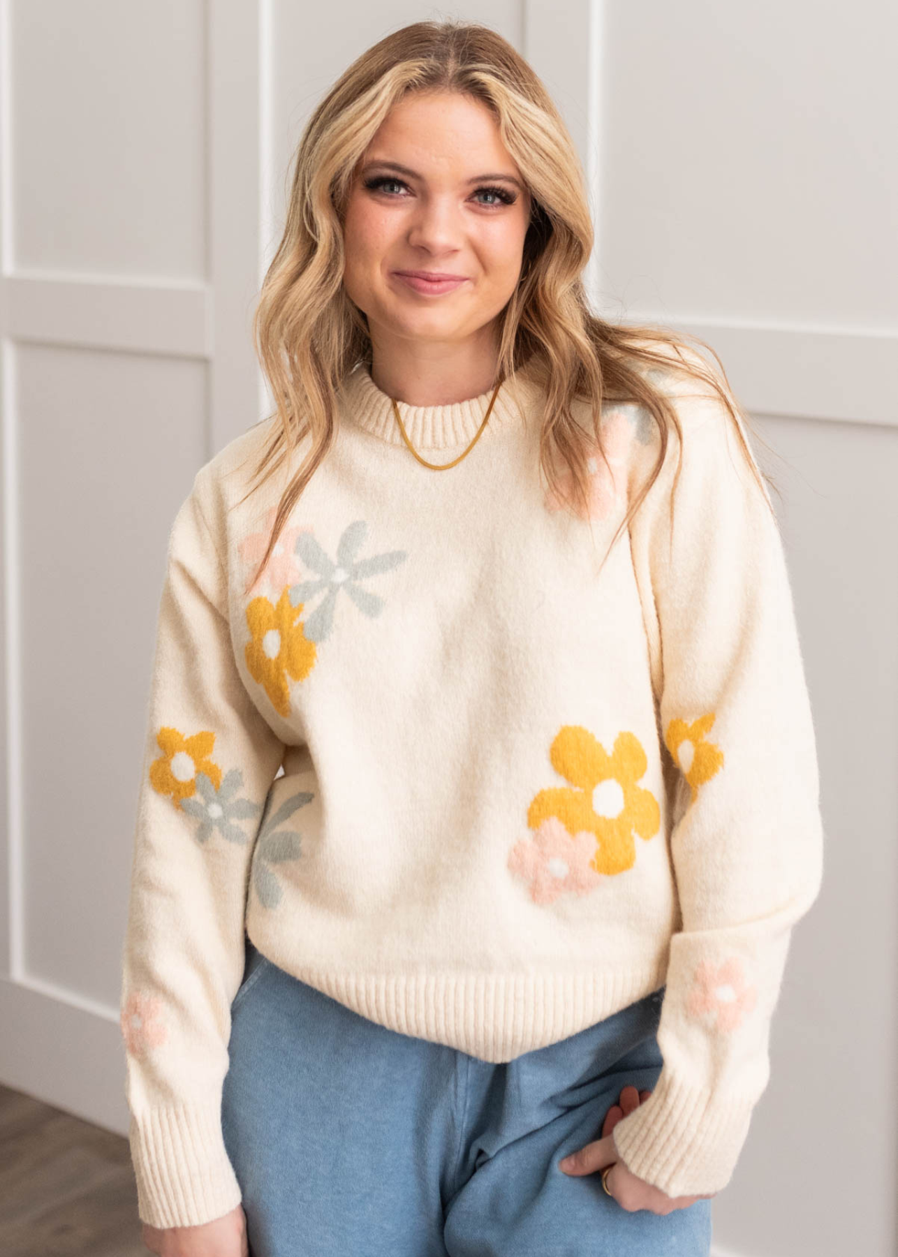 Halie Cream Floral Sweater