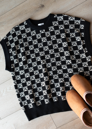 Halle Black Checkered Bow Sweater Vest