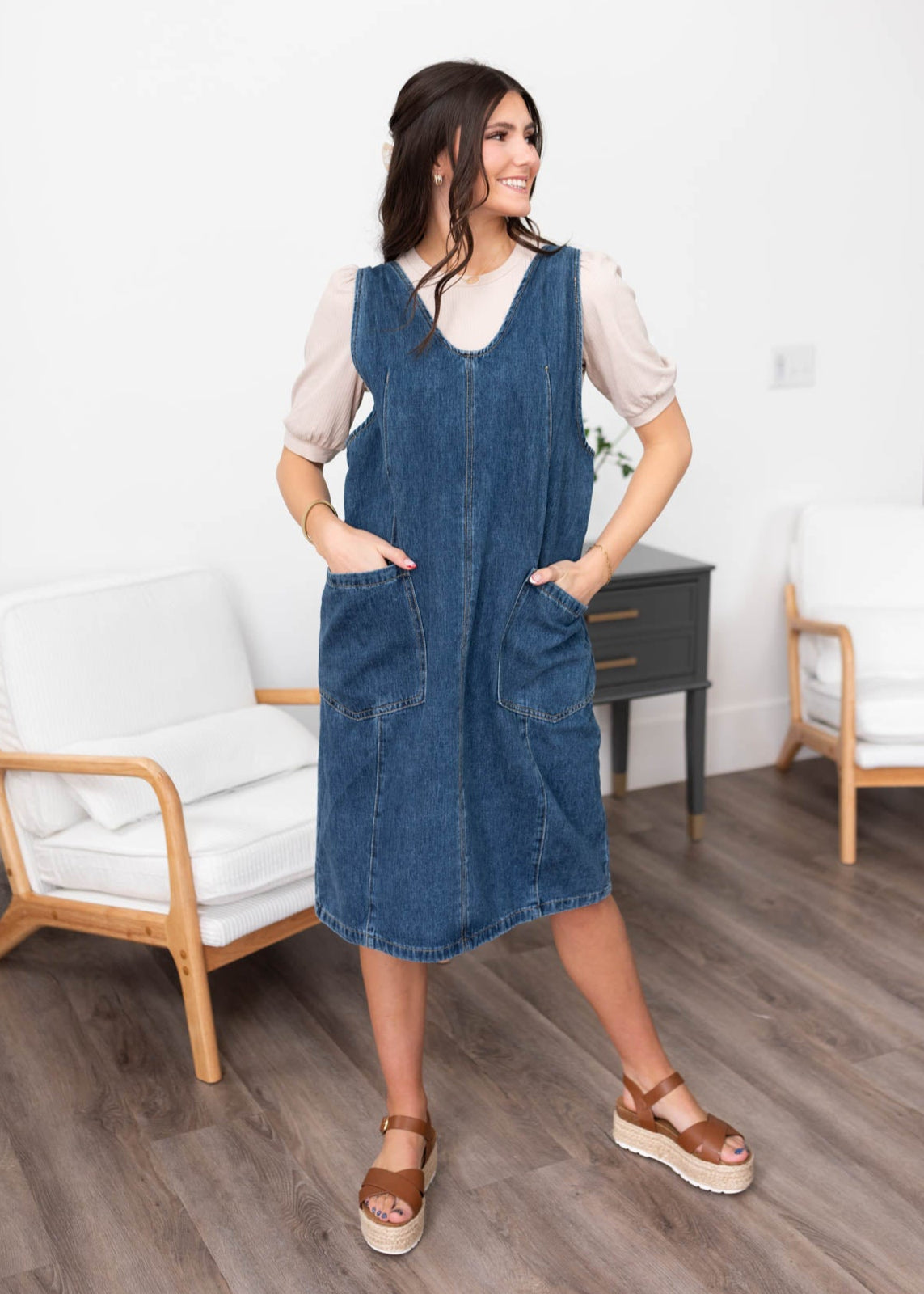 Halle Indigo Denim Overall Dress