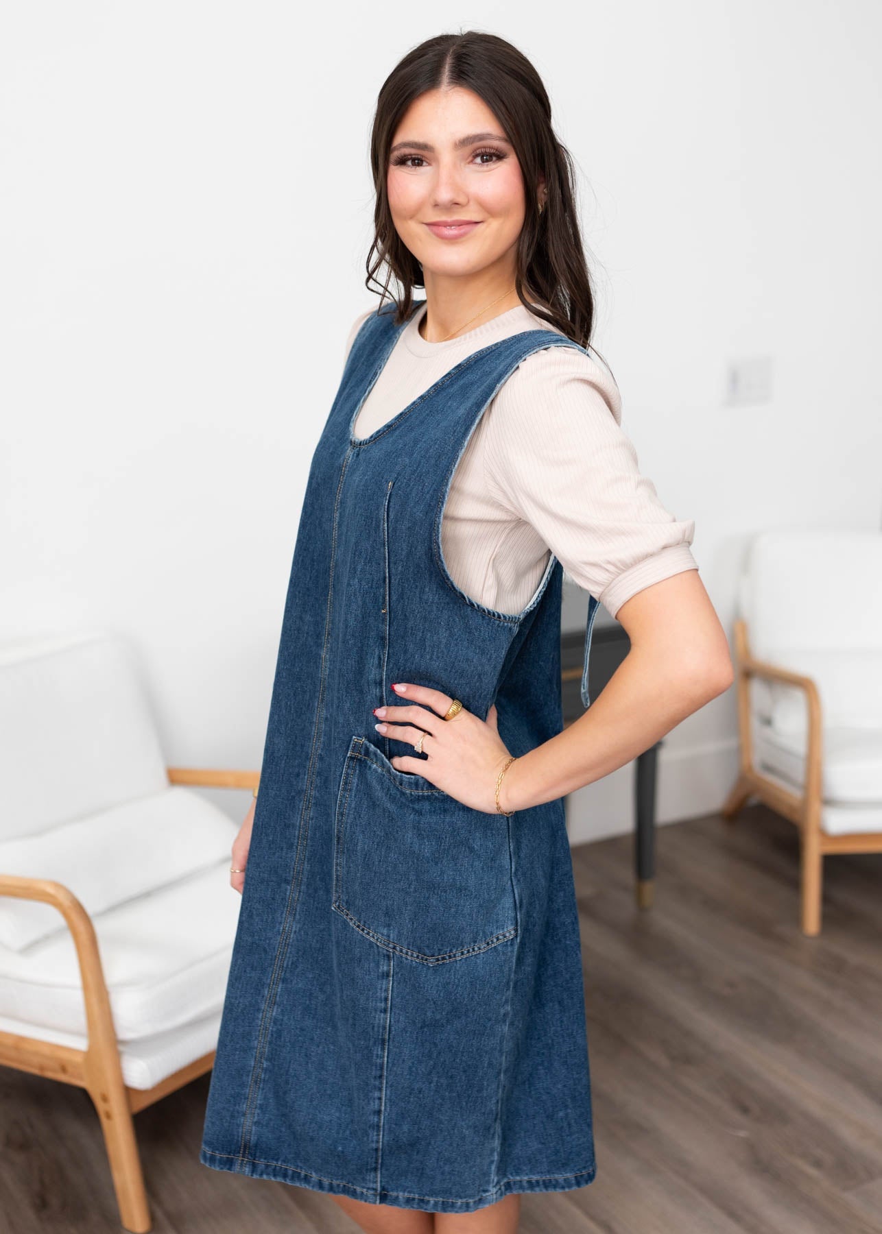 Halle Indigo Denim Overall Dress