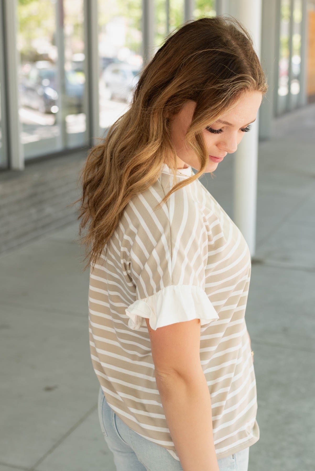 Hannah Taupe Stripe Top