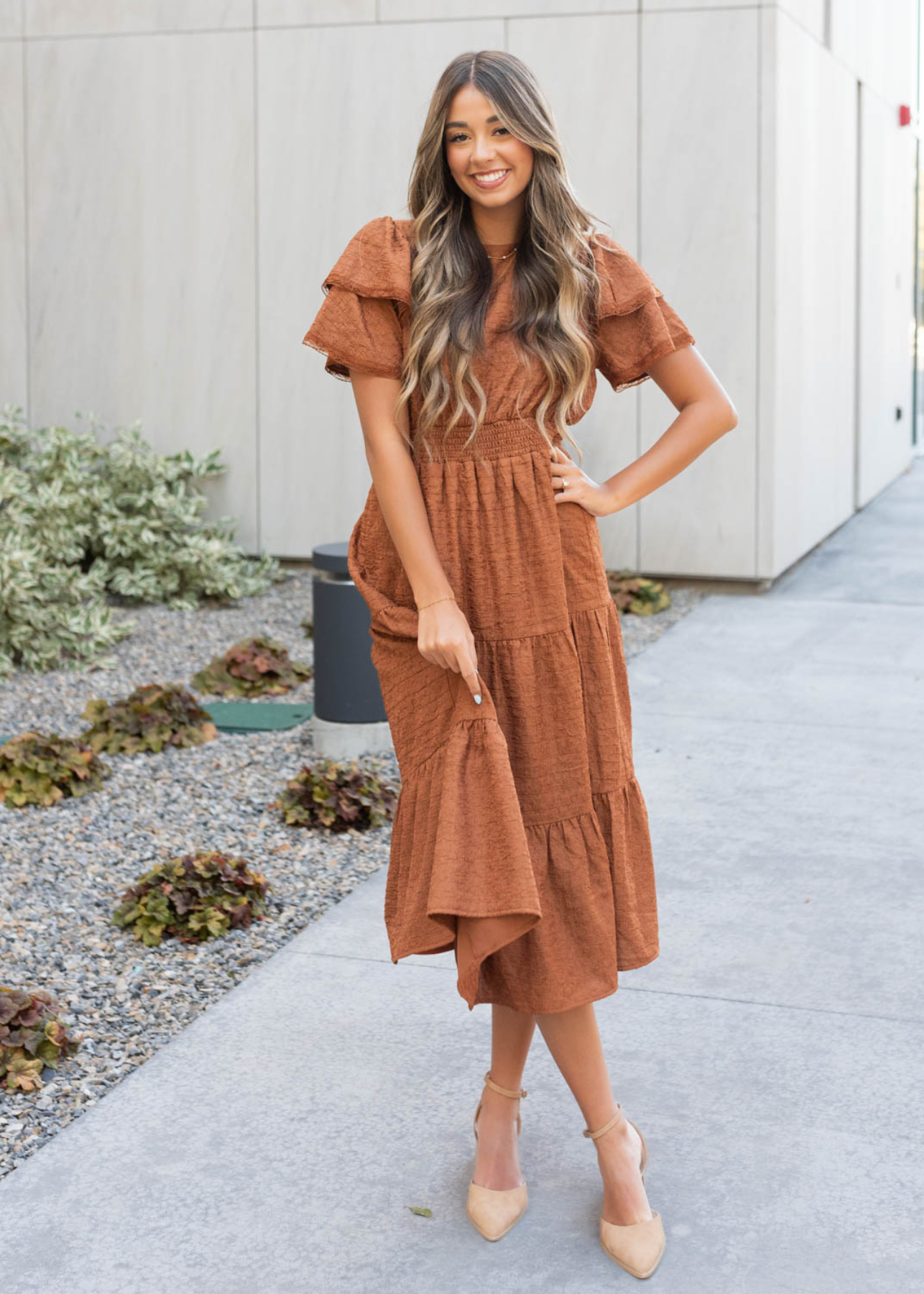 Harleigh Chestnut Ruffle Tiered Dress