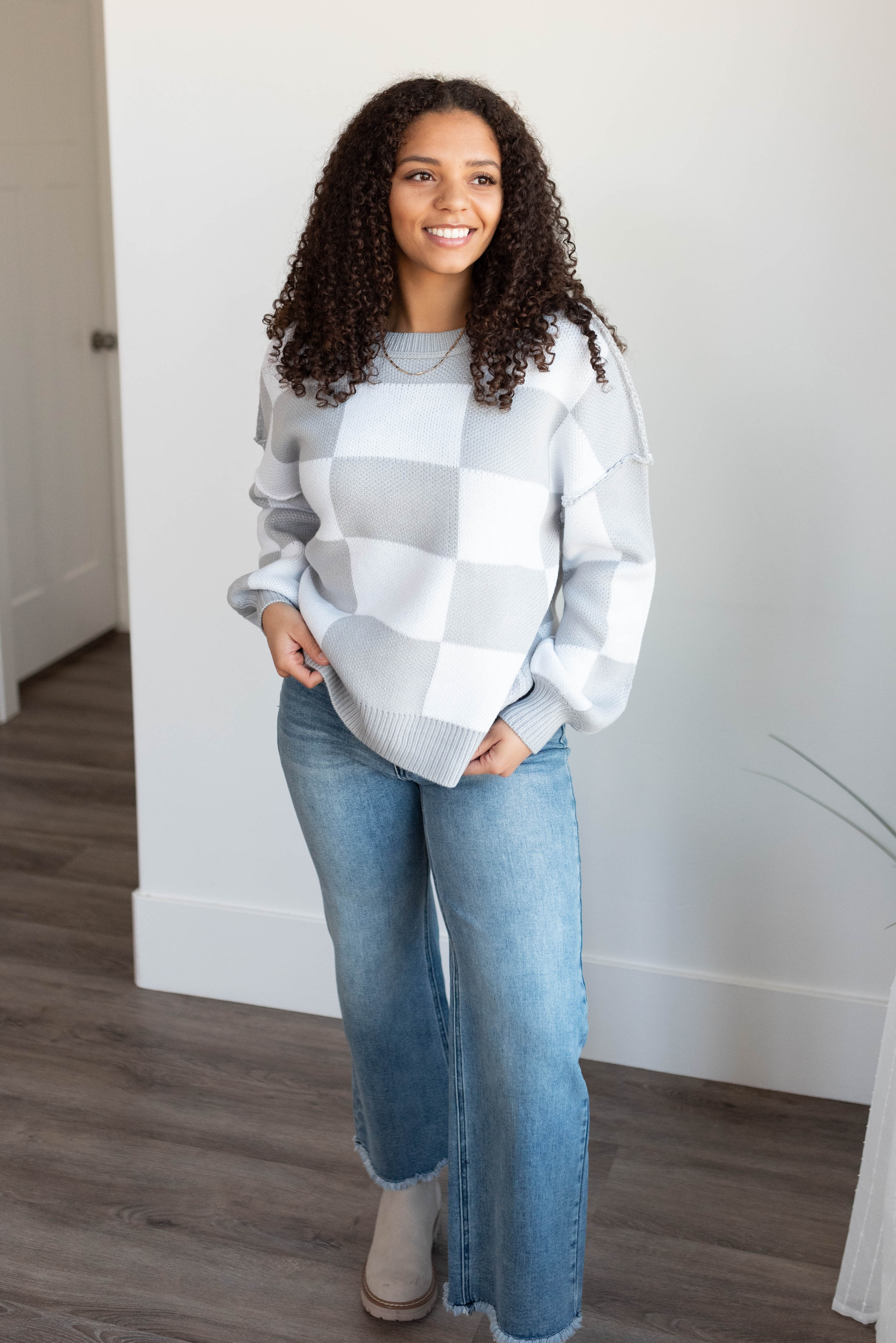 Harley Gray Checkered Sweater