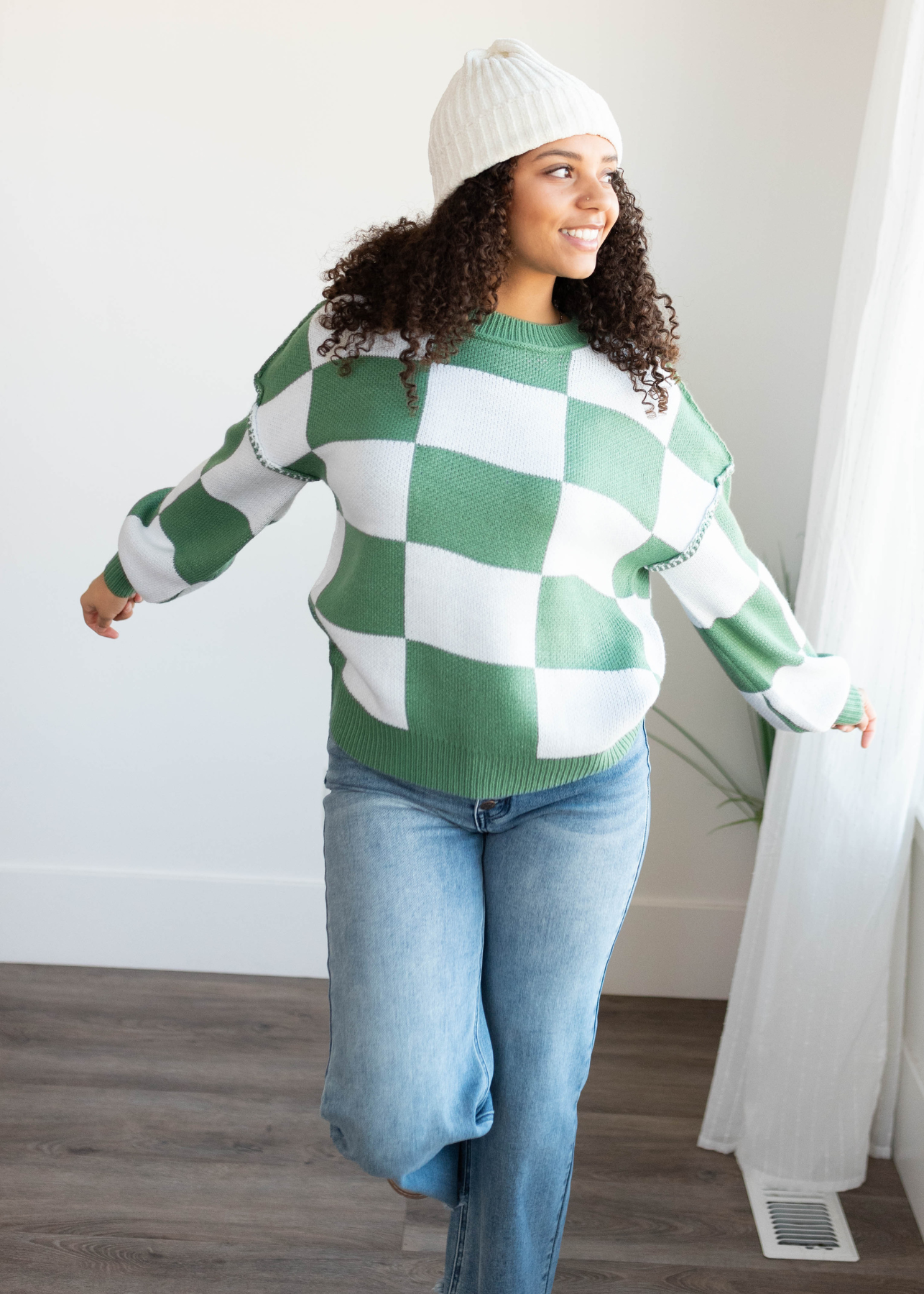 Harley Green Checkered Sweater