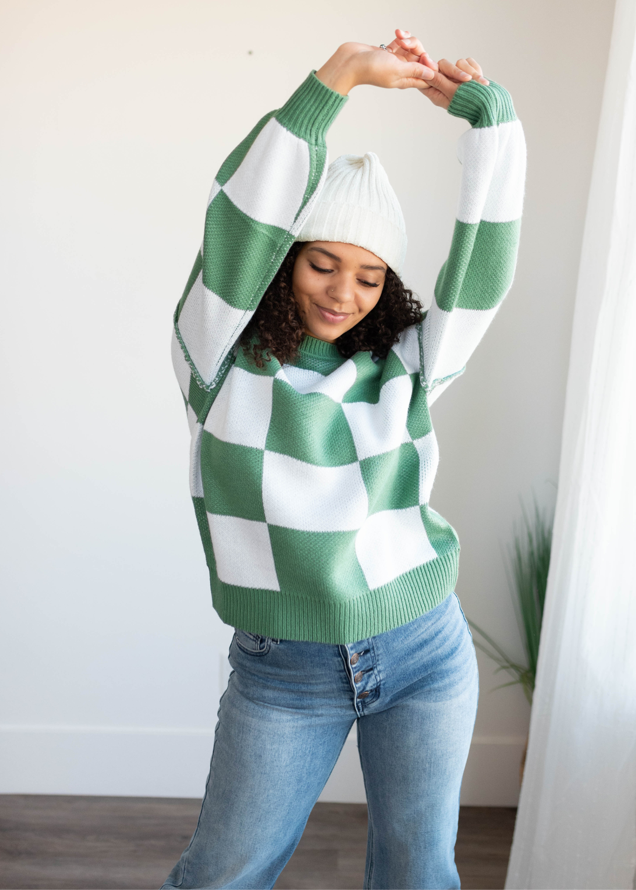 Harley Green Checkered Sweater