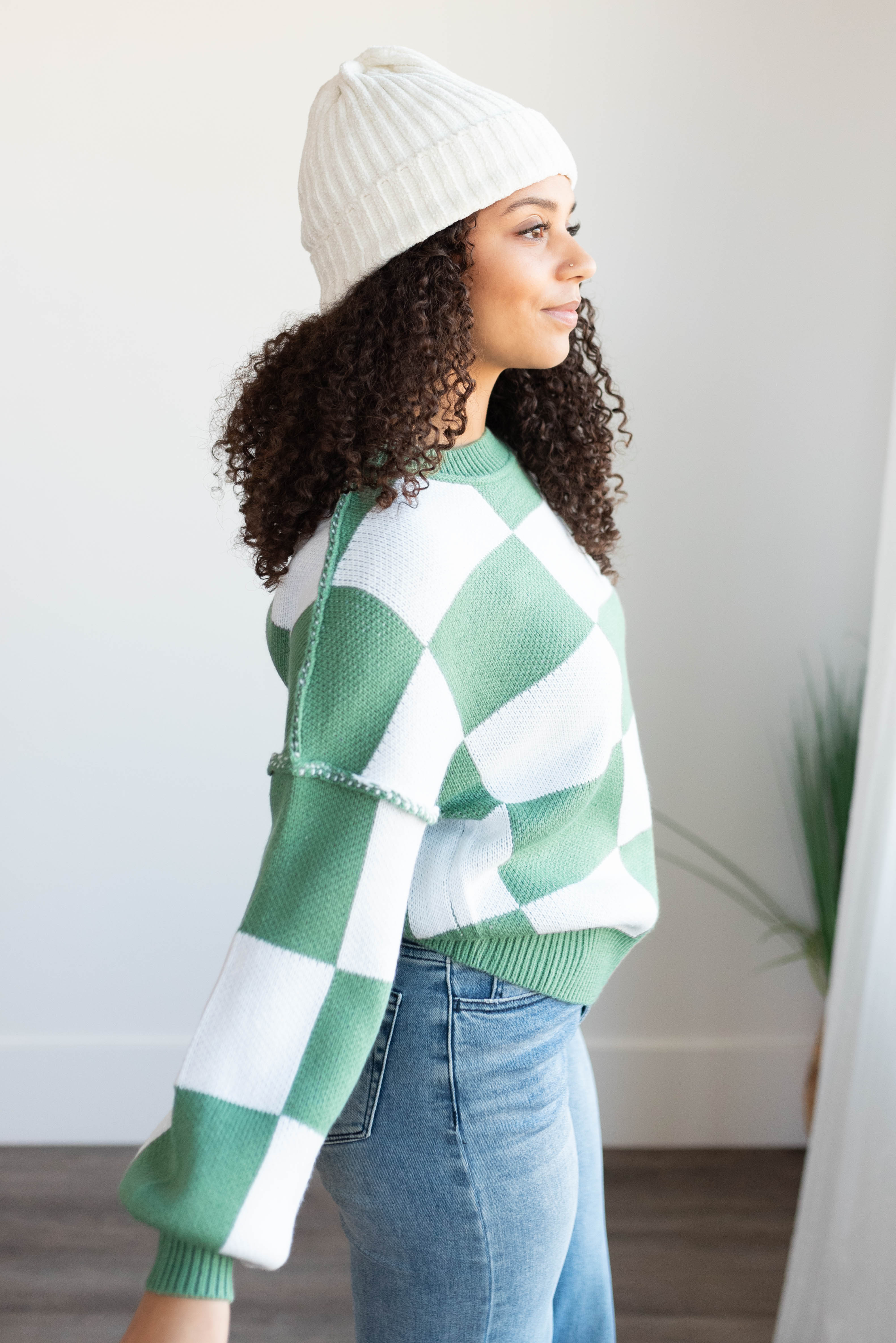 Harley Green Checkered Sweater