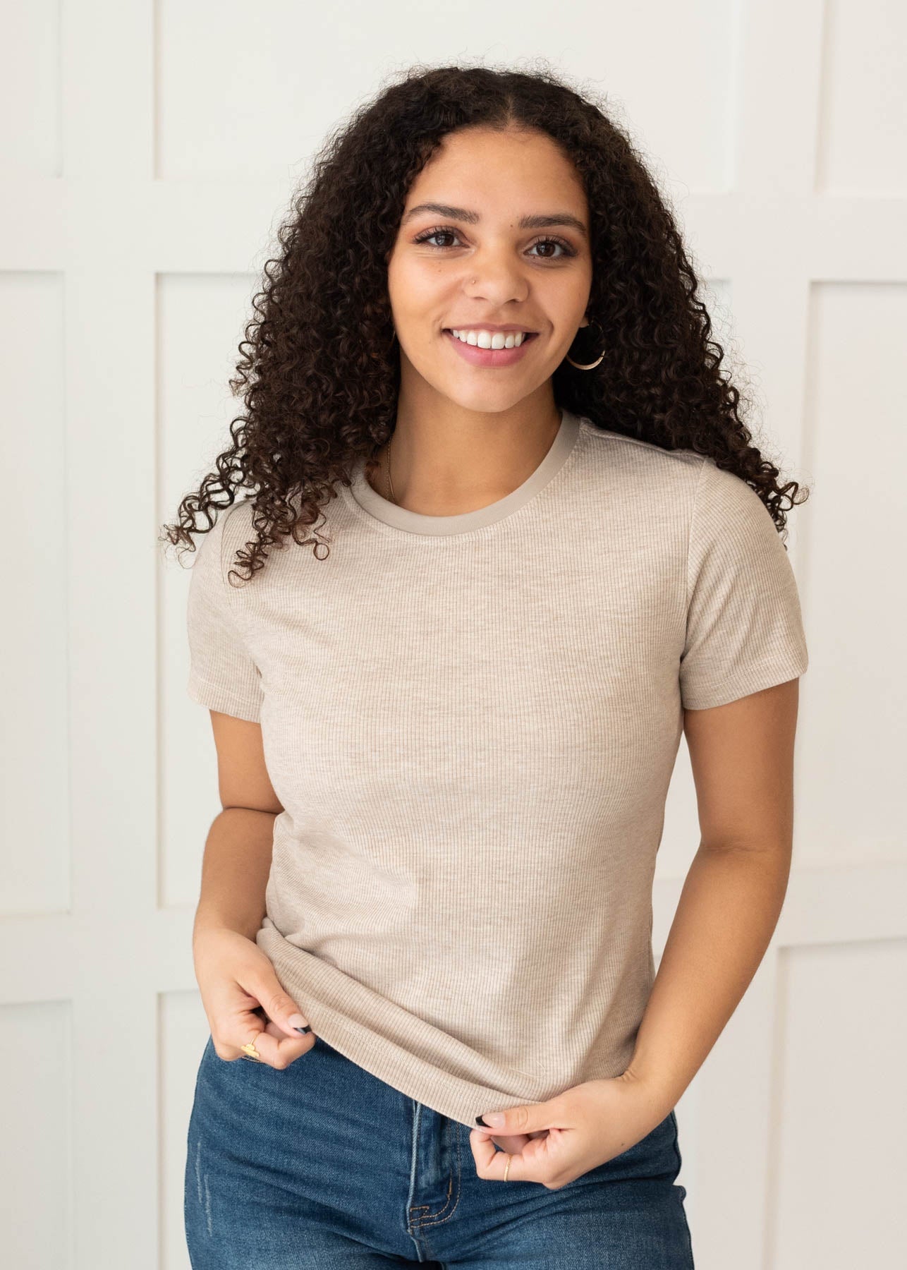 Harley Oatmeal Ribbed Knit Top