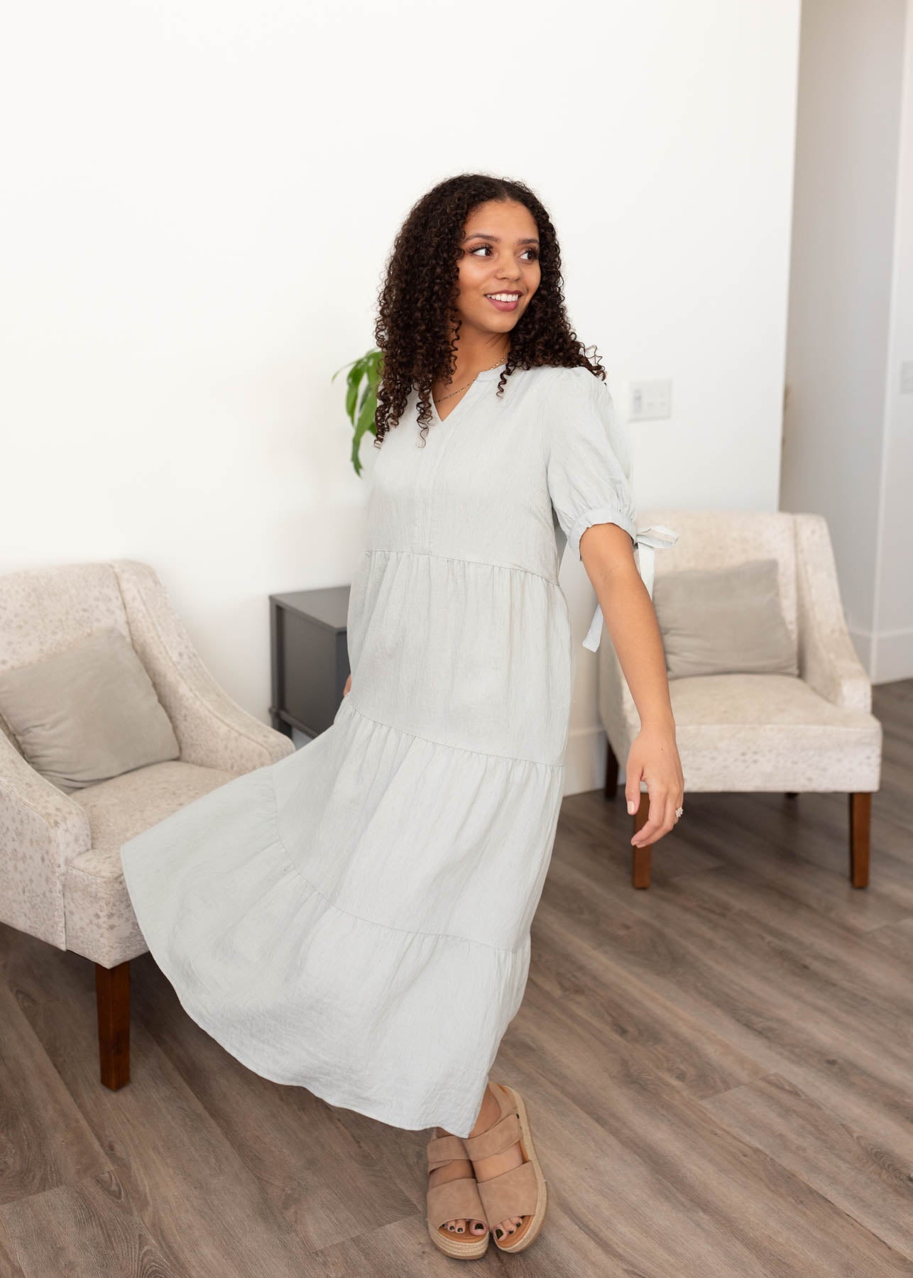 Harper Light Blue Tiered Dress