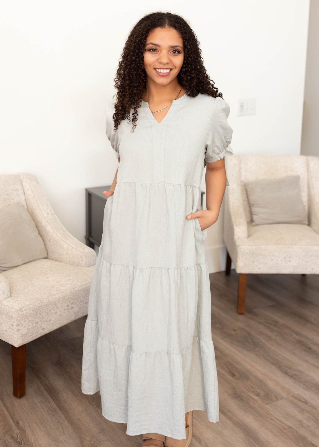 Harper Light Blue Tiered Dress