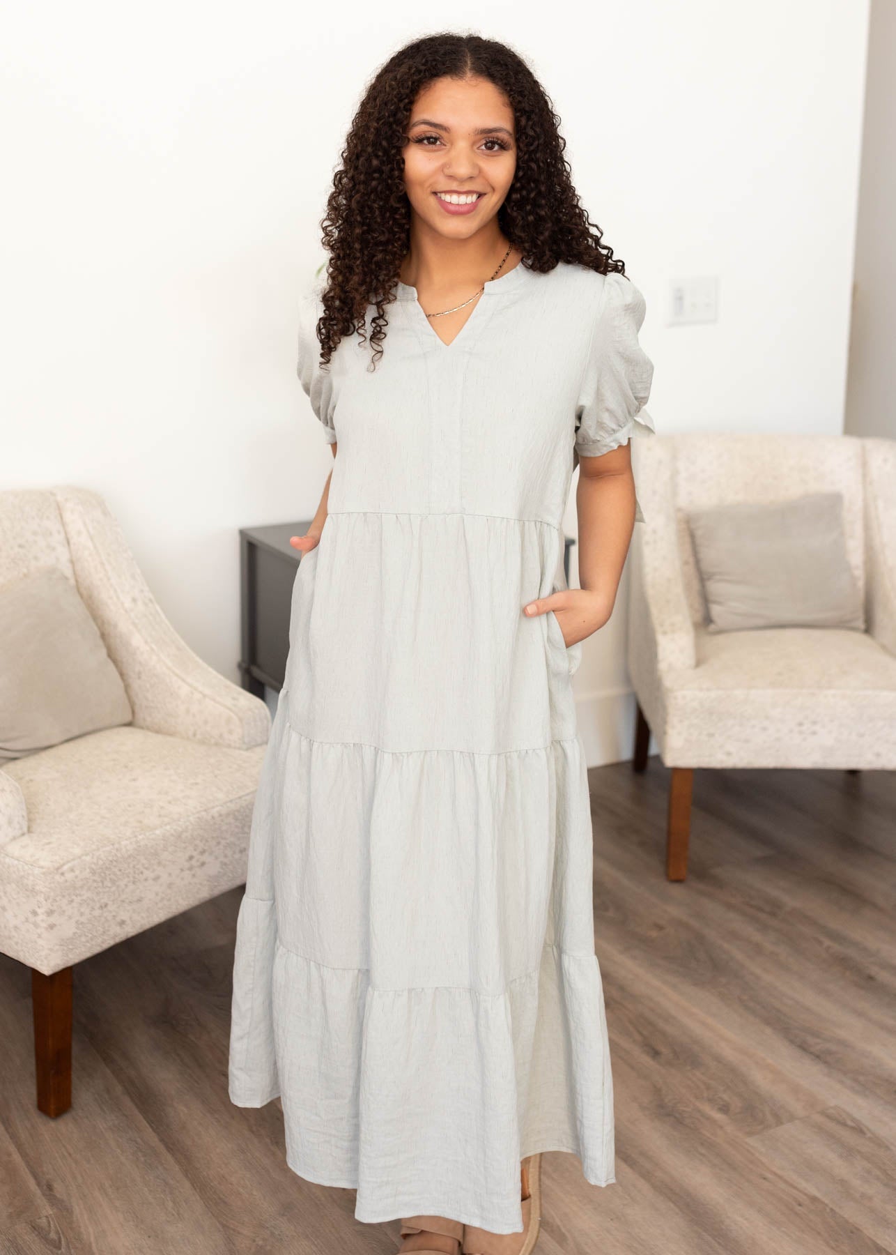 Harper Light Blue Tiered Dress