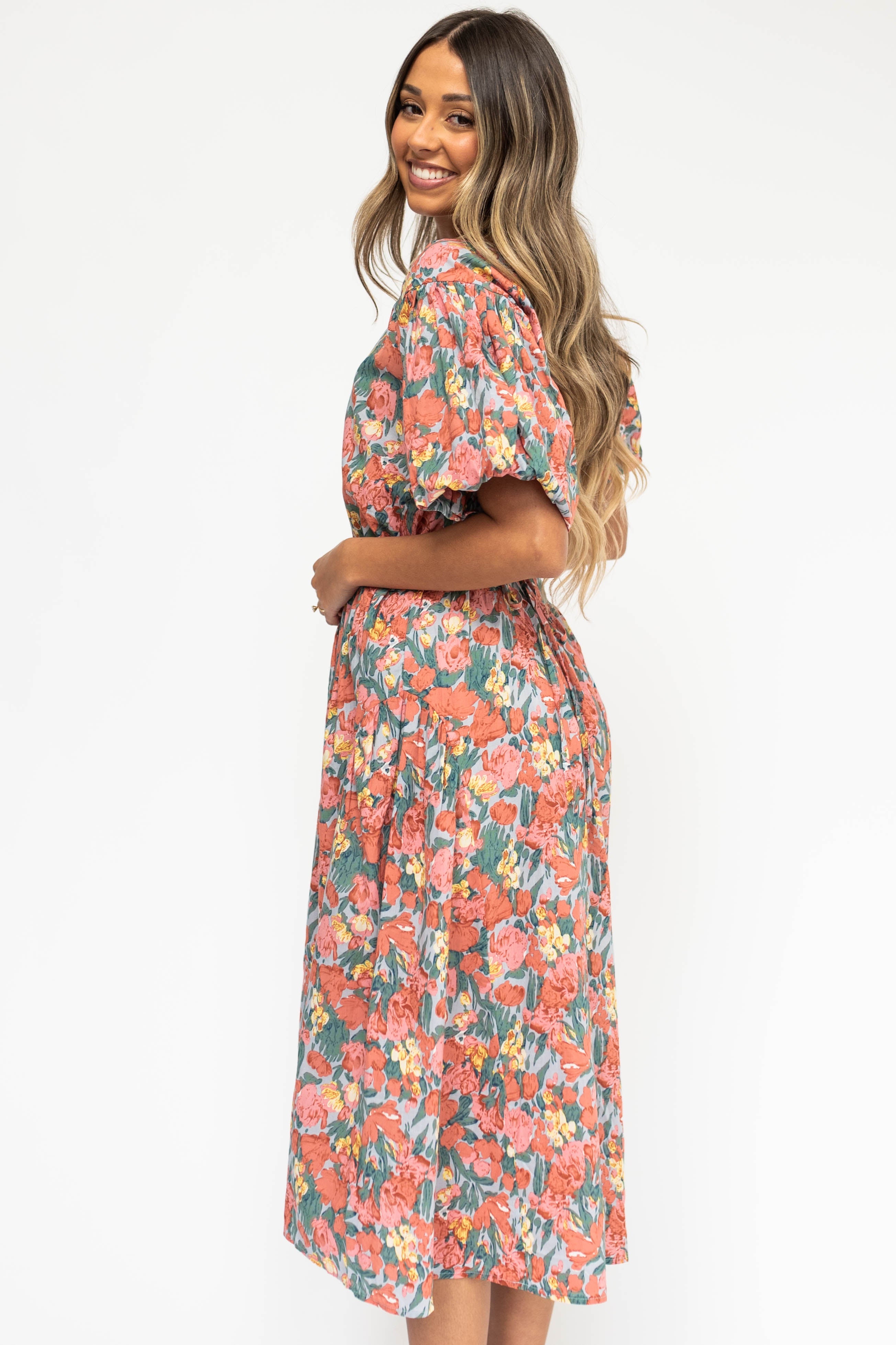 Hattie Coral Floral Dress