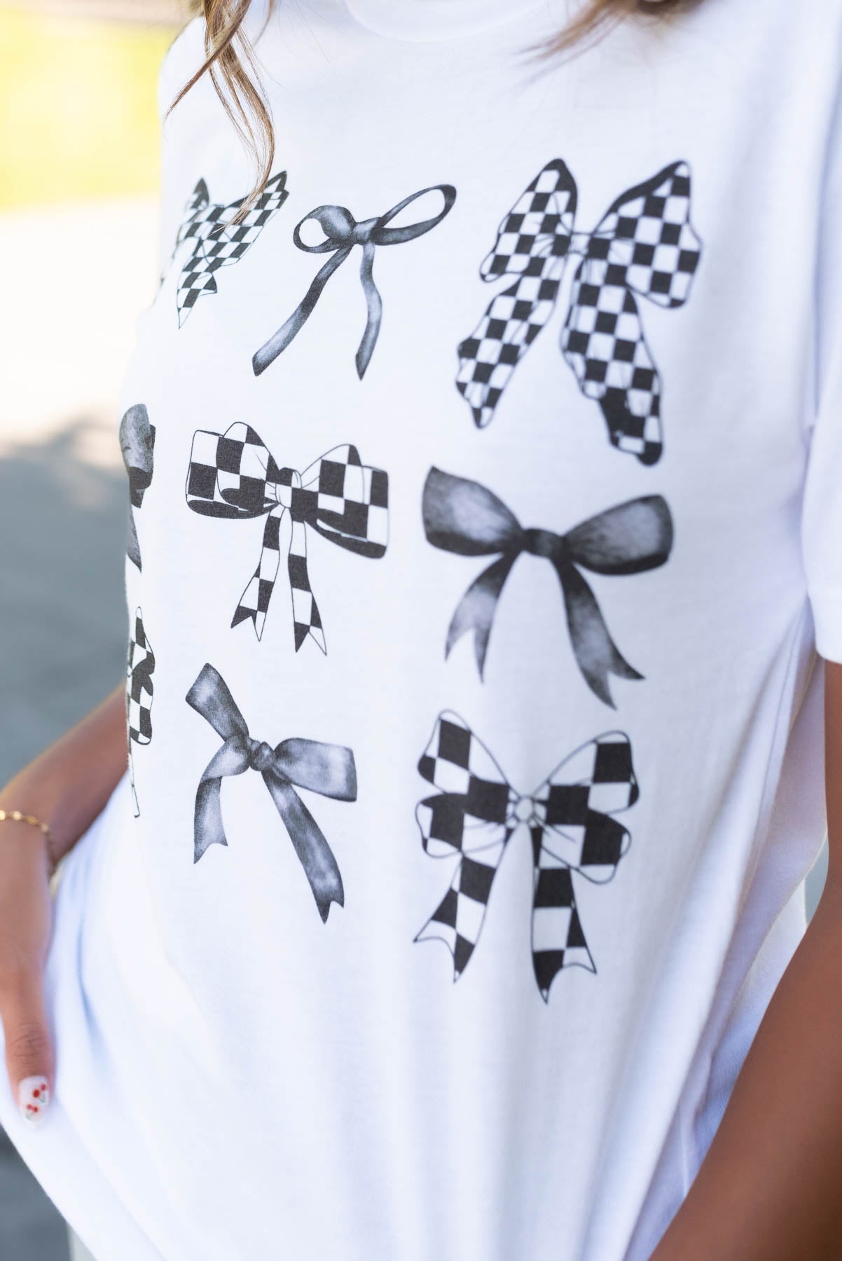 Hayden White Bow Grid Top
