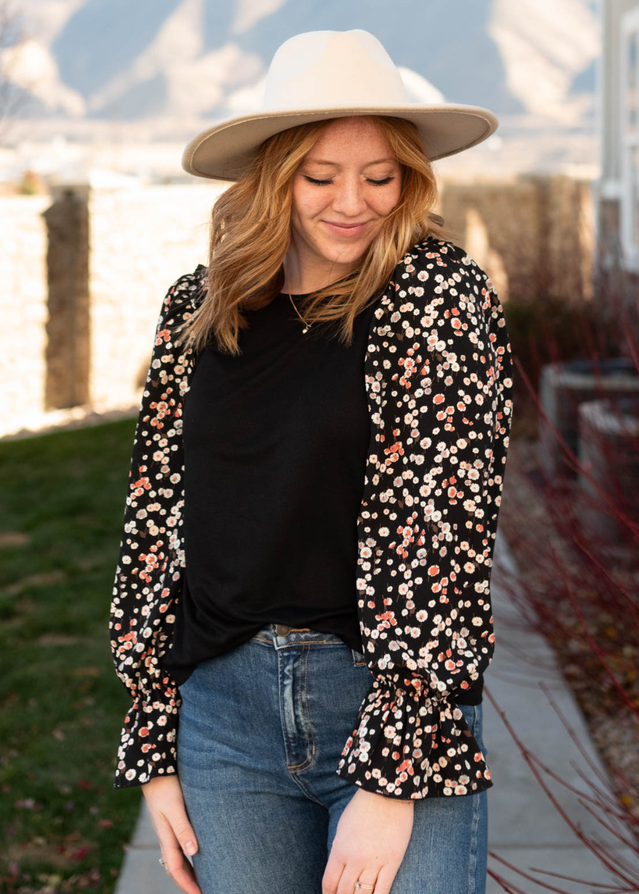 Haylie Black Pattern Sleeve Top