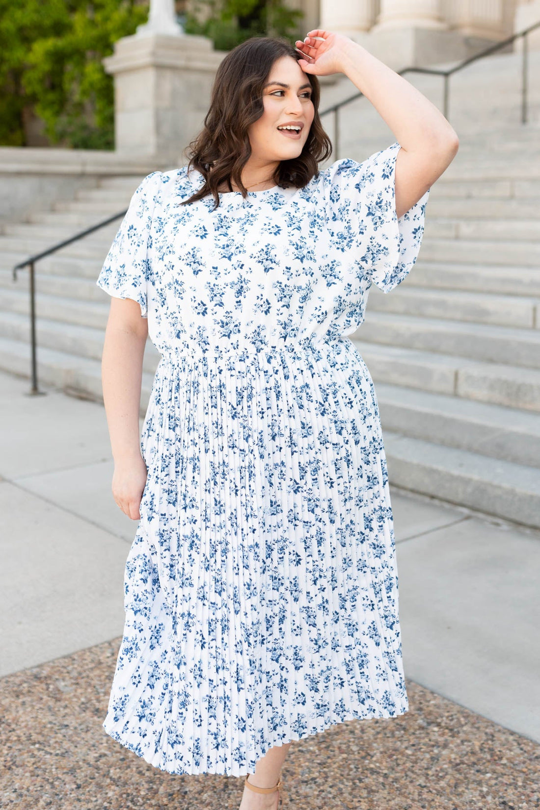Hazley Blue Floral Pleated Dress