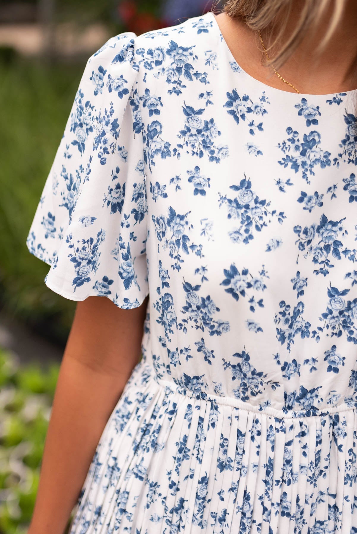 Hazley Blue Floral Pleated Dress