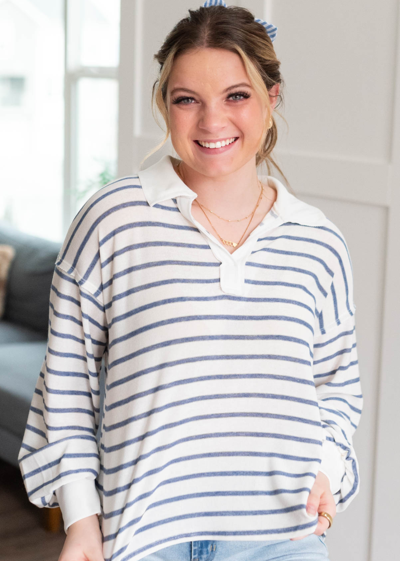 Helena Navy Stripe Top