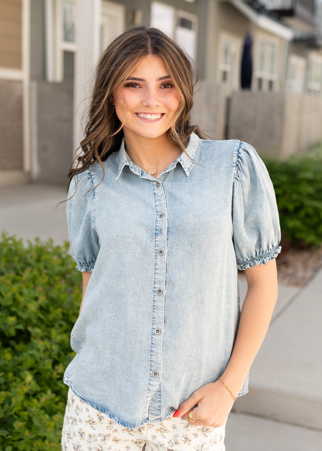 Helina Chambray Puff Sleeve Shirt