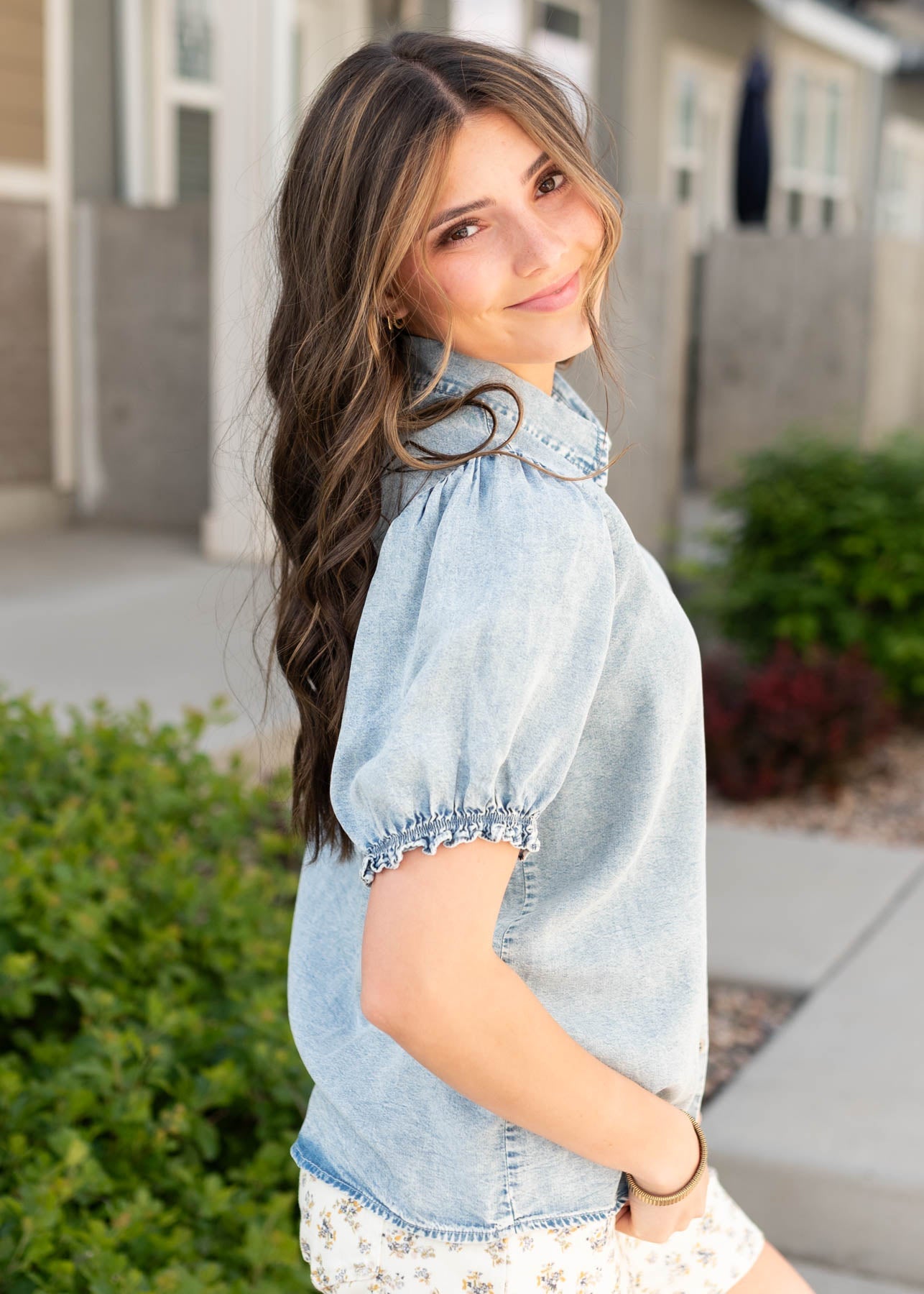 Helina Chambray Puff Sleeve Shirt