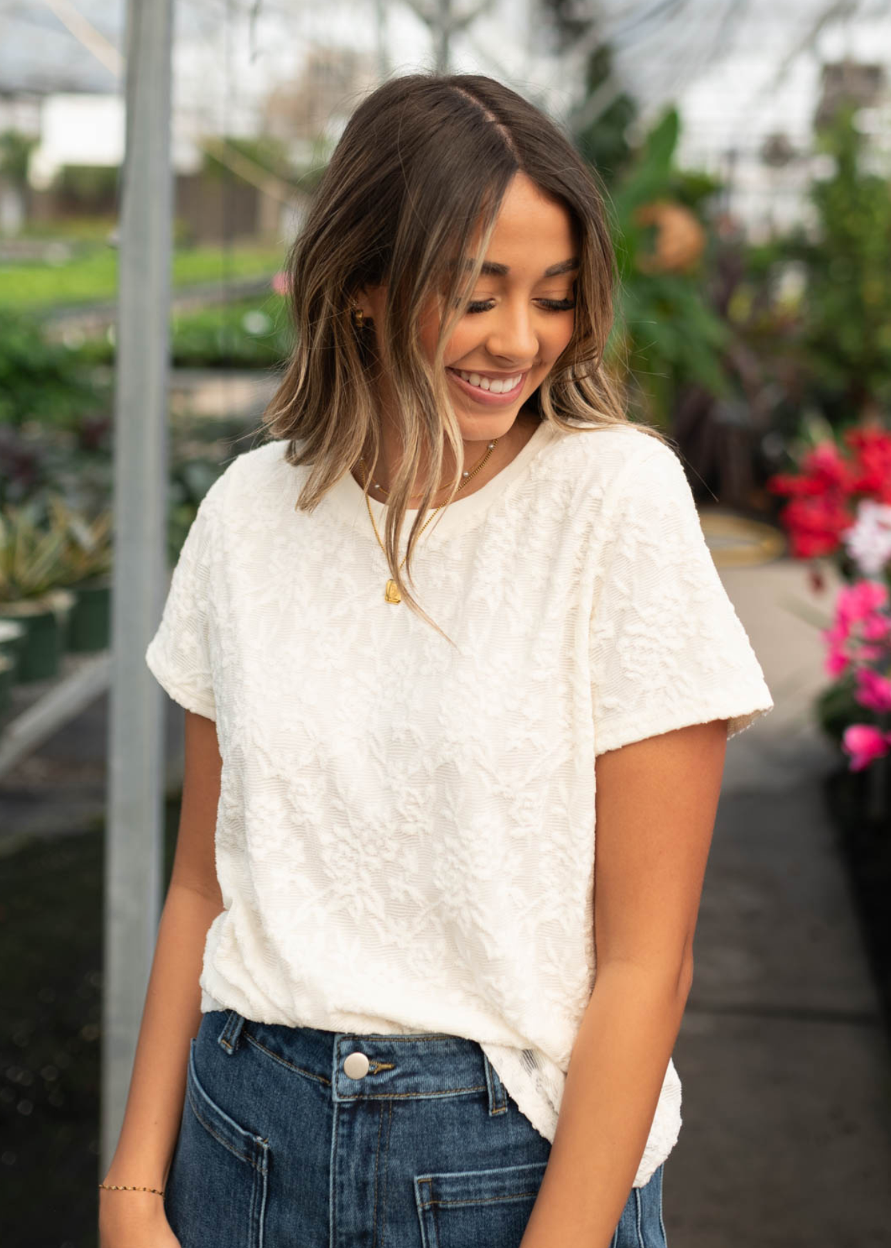 Holly Ivory Floral Textured Top