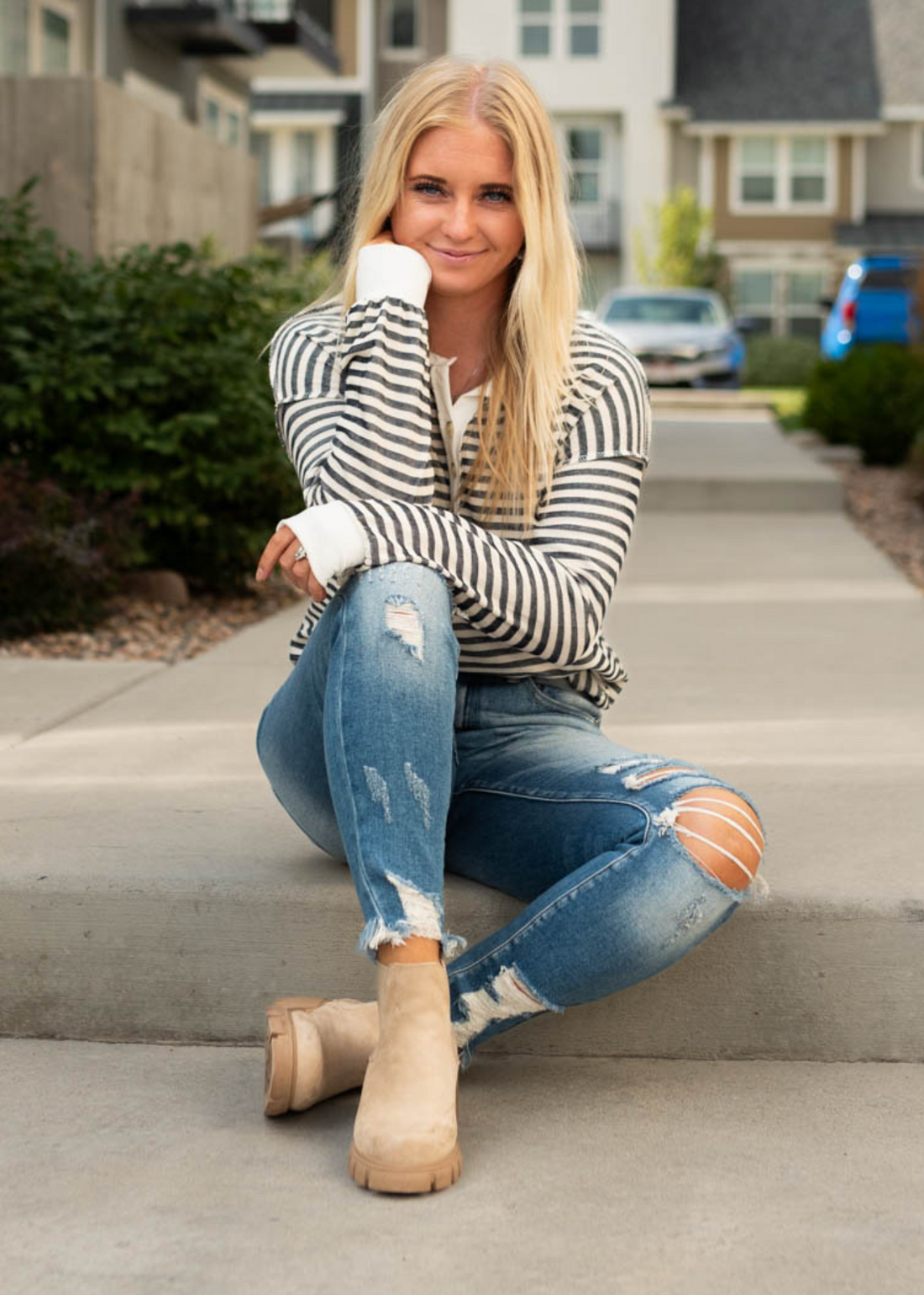 Hope Navy Striped Top