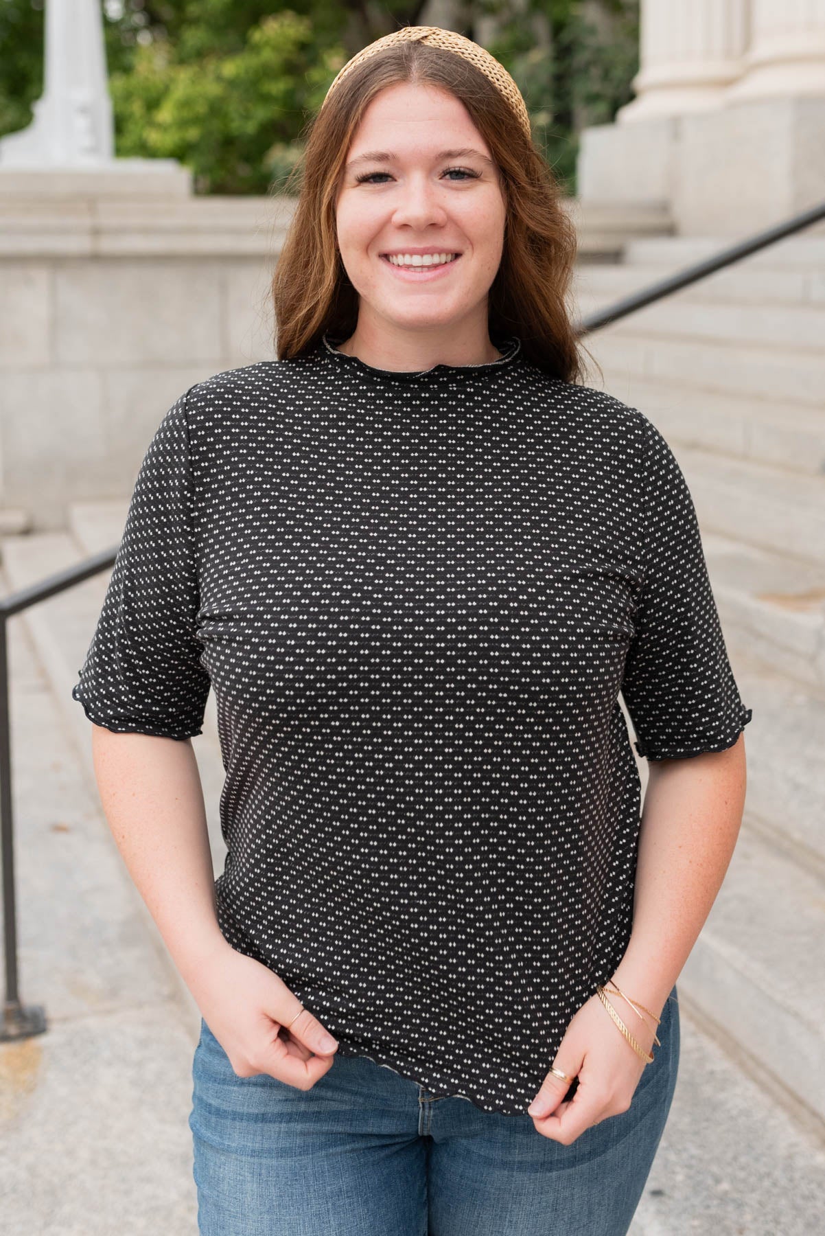 Idelle Black Dot Texture Top