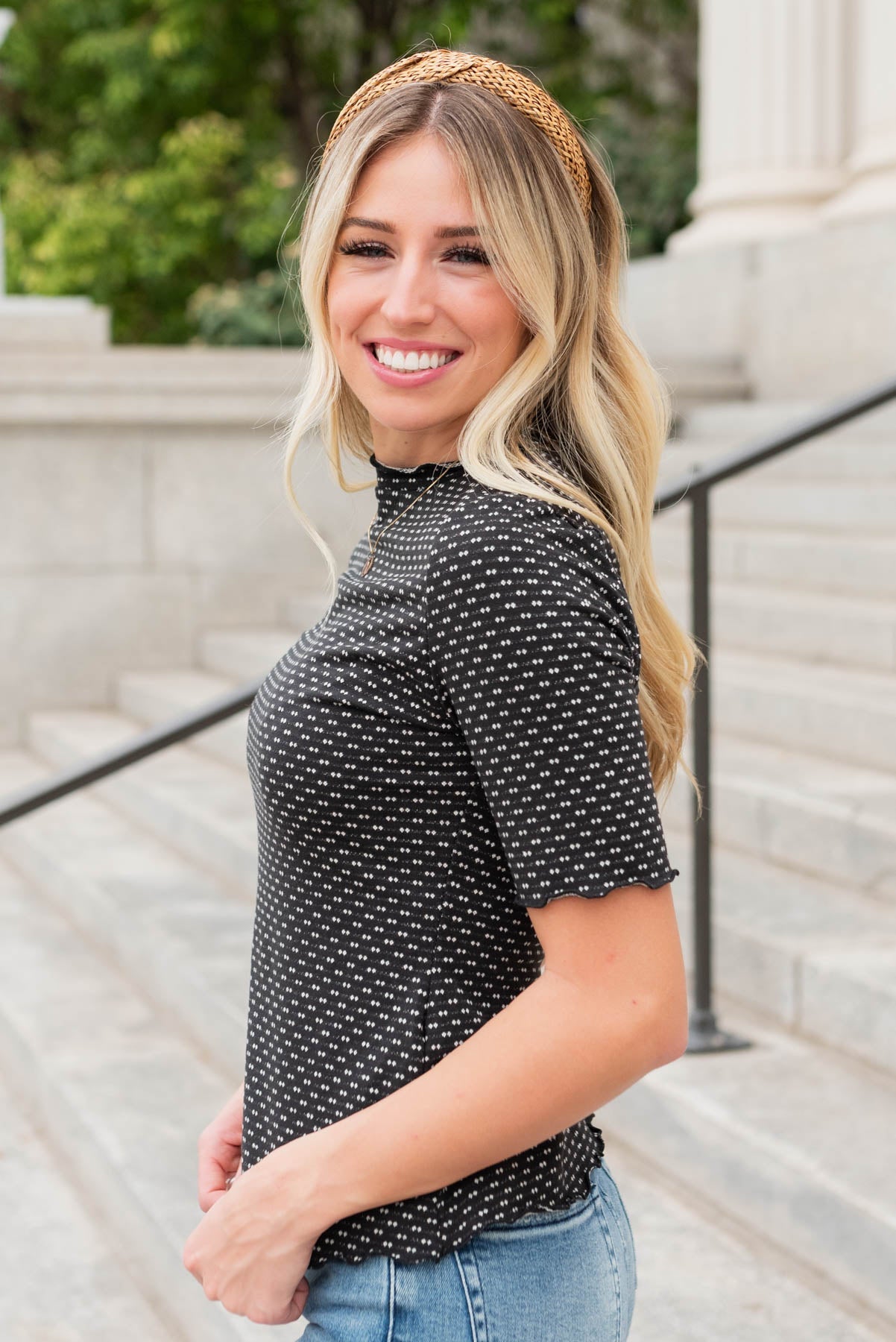 Idelle Black Dot Texture Top