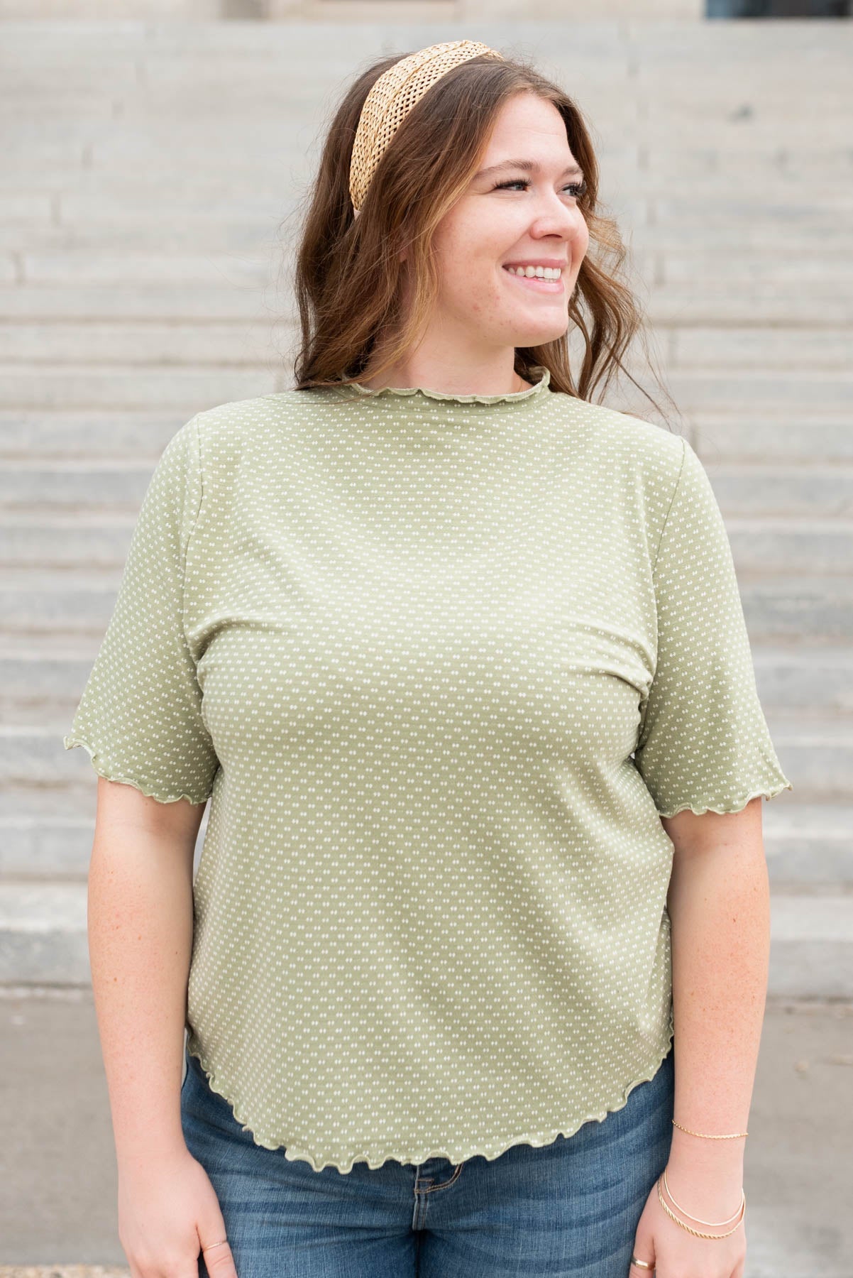 Idelle Olive Dot Texture Top