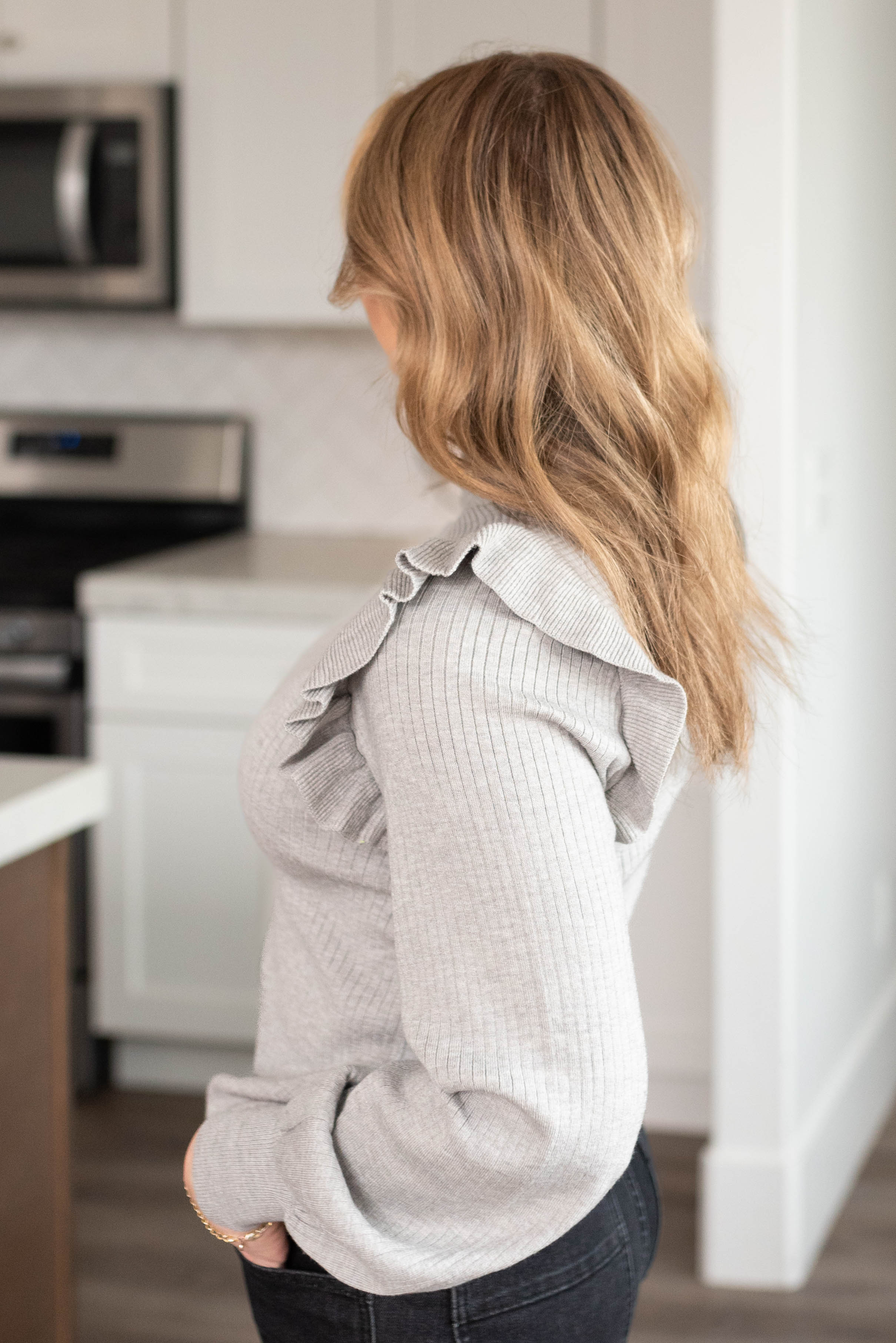 Ileen Heather Grey Ruffle Turtleneck Sweater