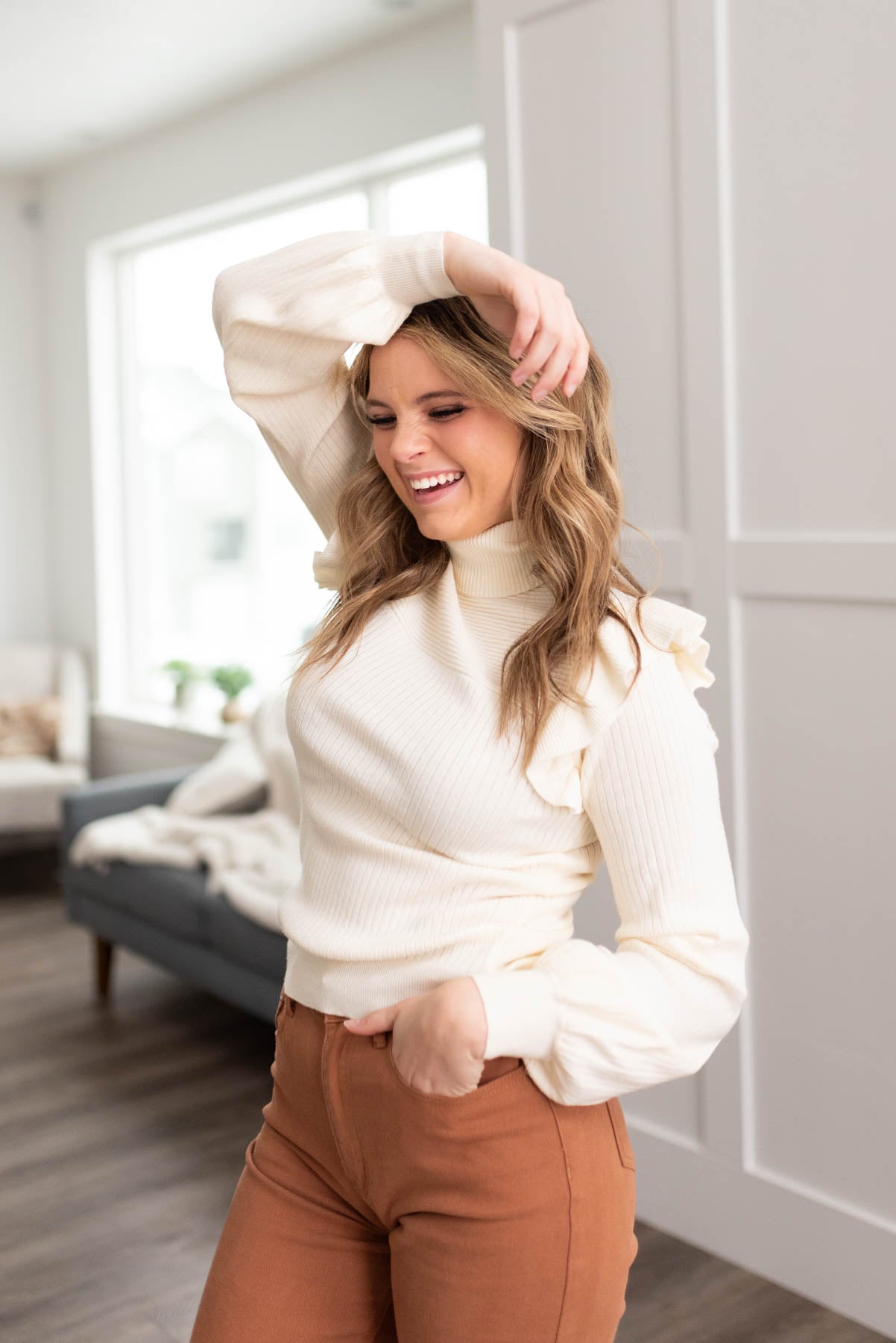 Ileen Ivory Ruffle Turtleneck Sweater