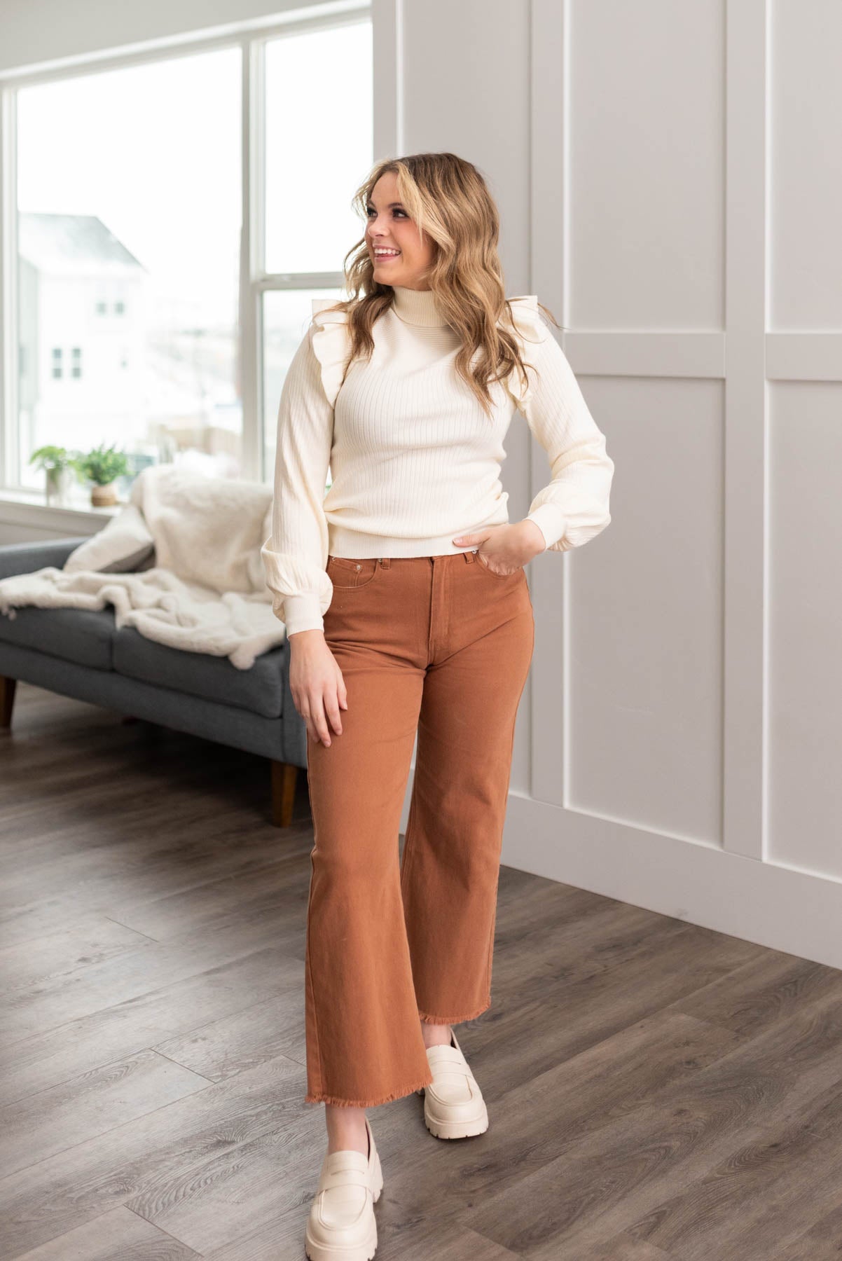 Ileen Ivory Ruffle Turtleneck Sweater