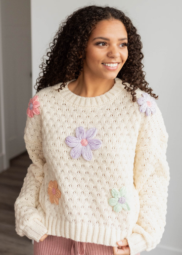 Ilsa Cream Knit Flower Sweater