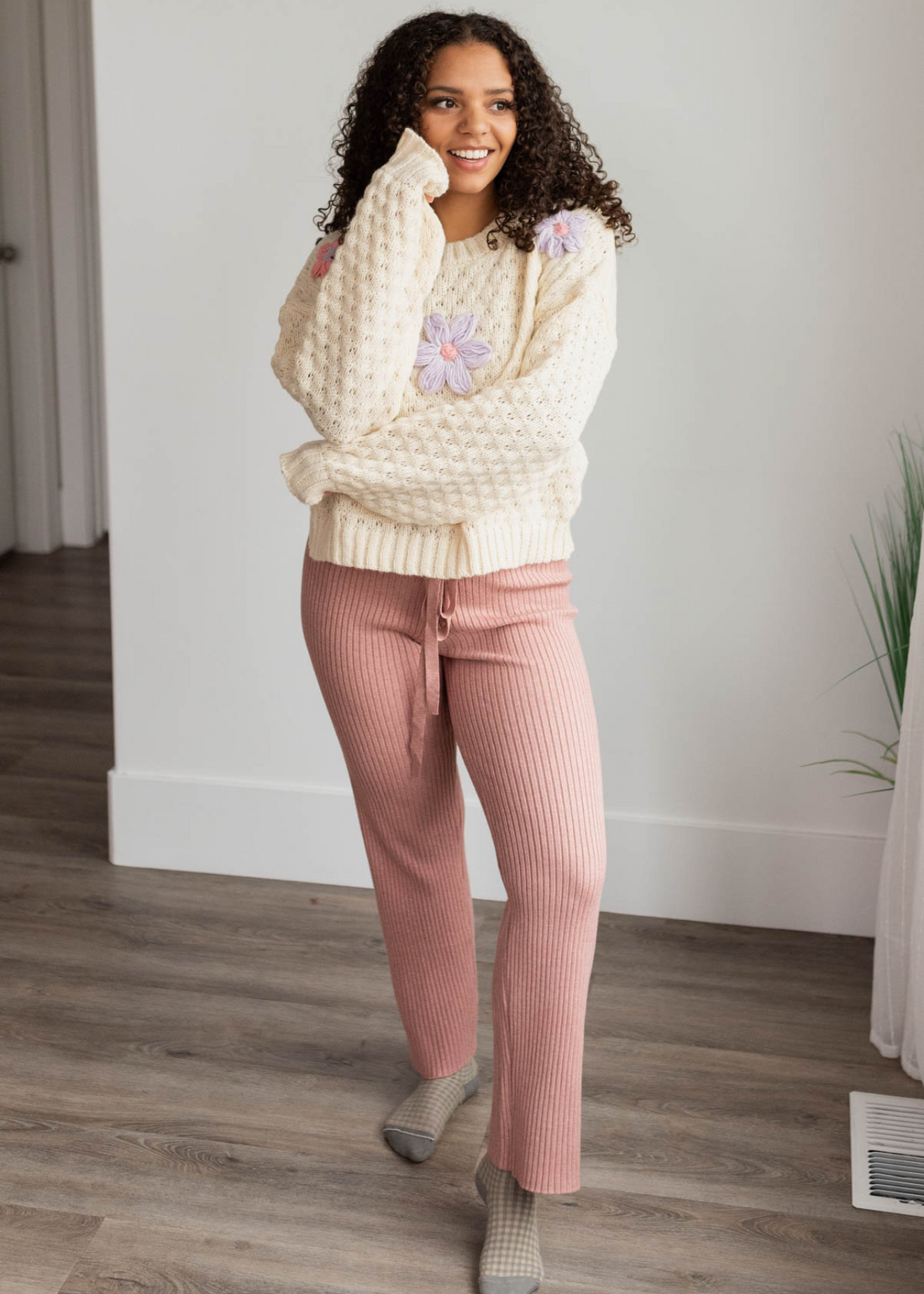 Ilsa Cream Knit Flower Sweater