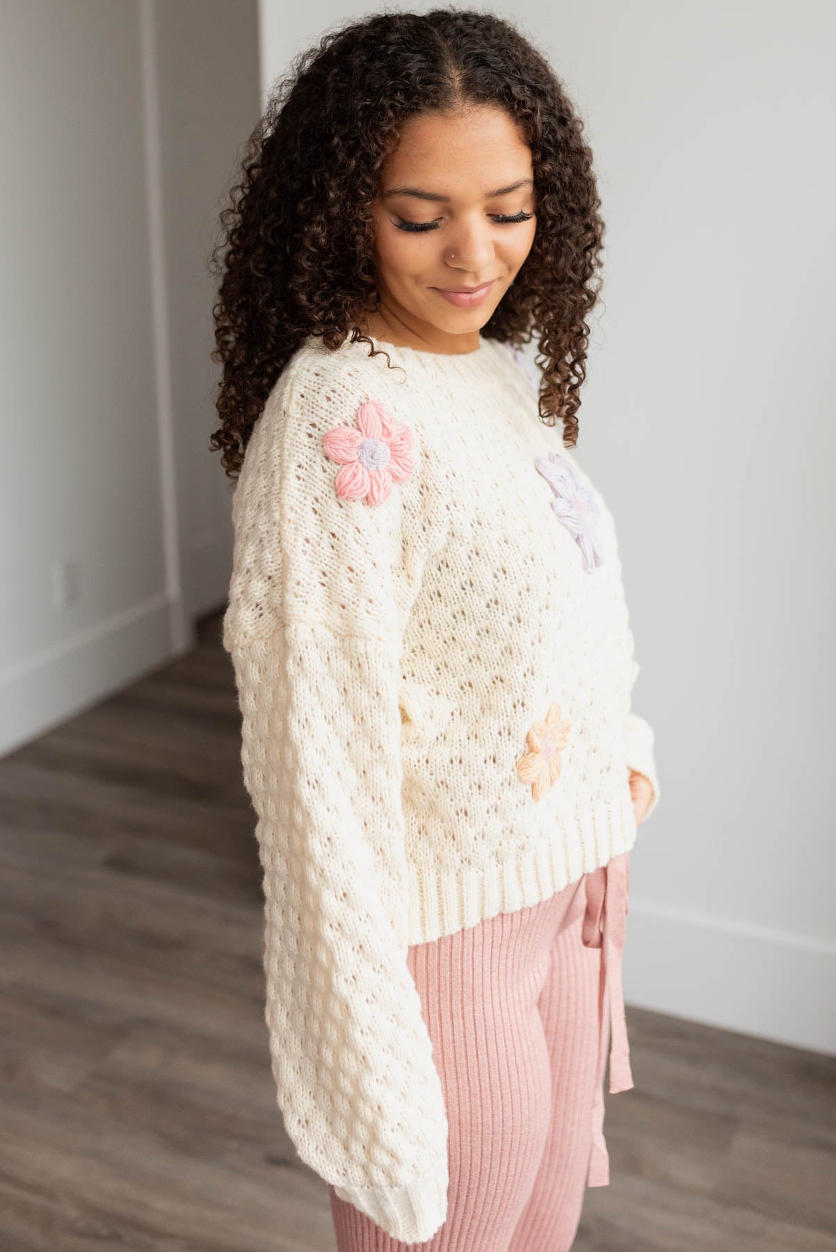 Ilsa Cream Knit Flower Sweater