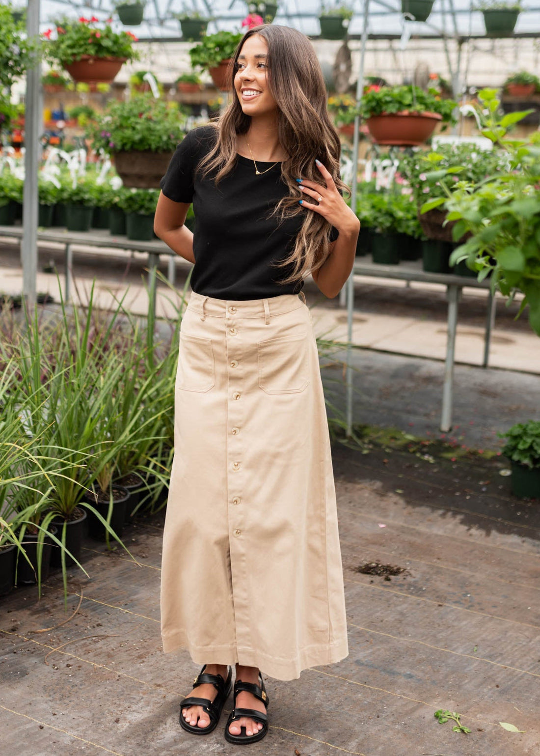 India Taupe Button Down Skirt