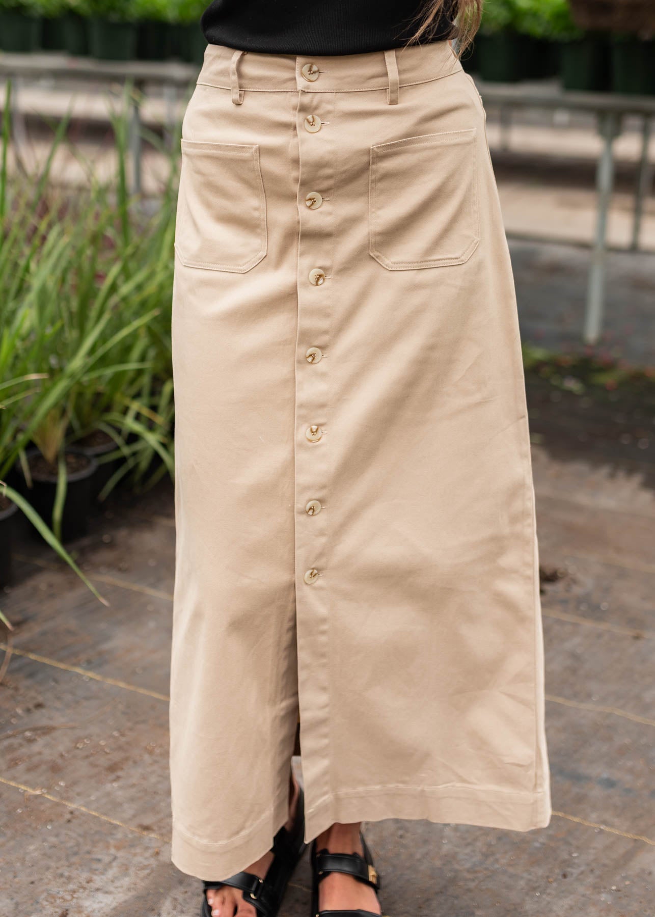 India Taupe Button Down Skirt