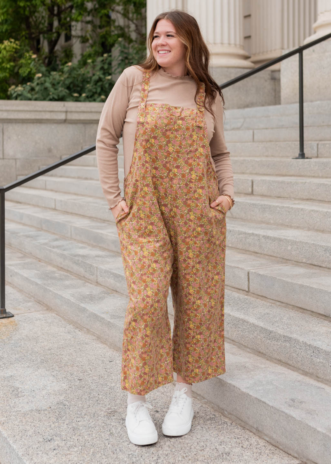 Irena Marsala Floral Overalls