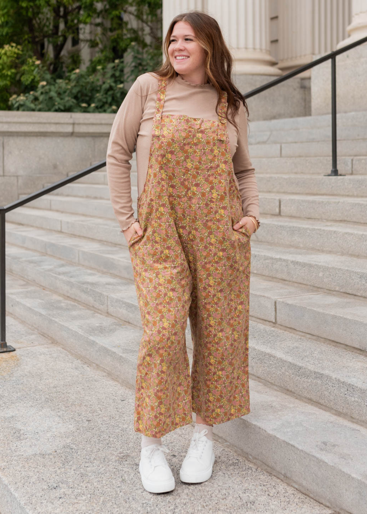 Irena Marsala Floral Overalls