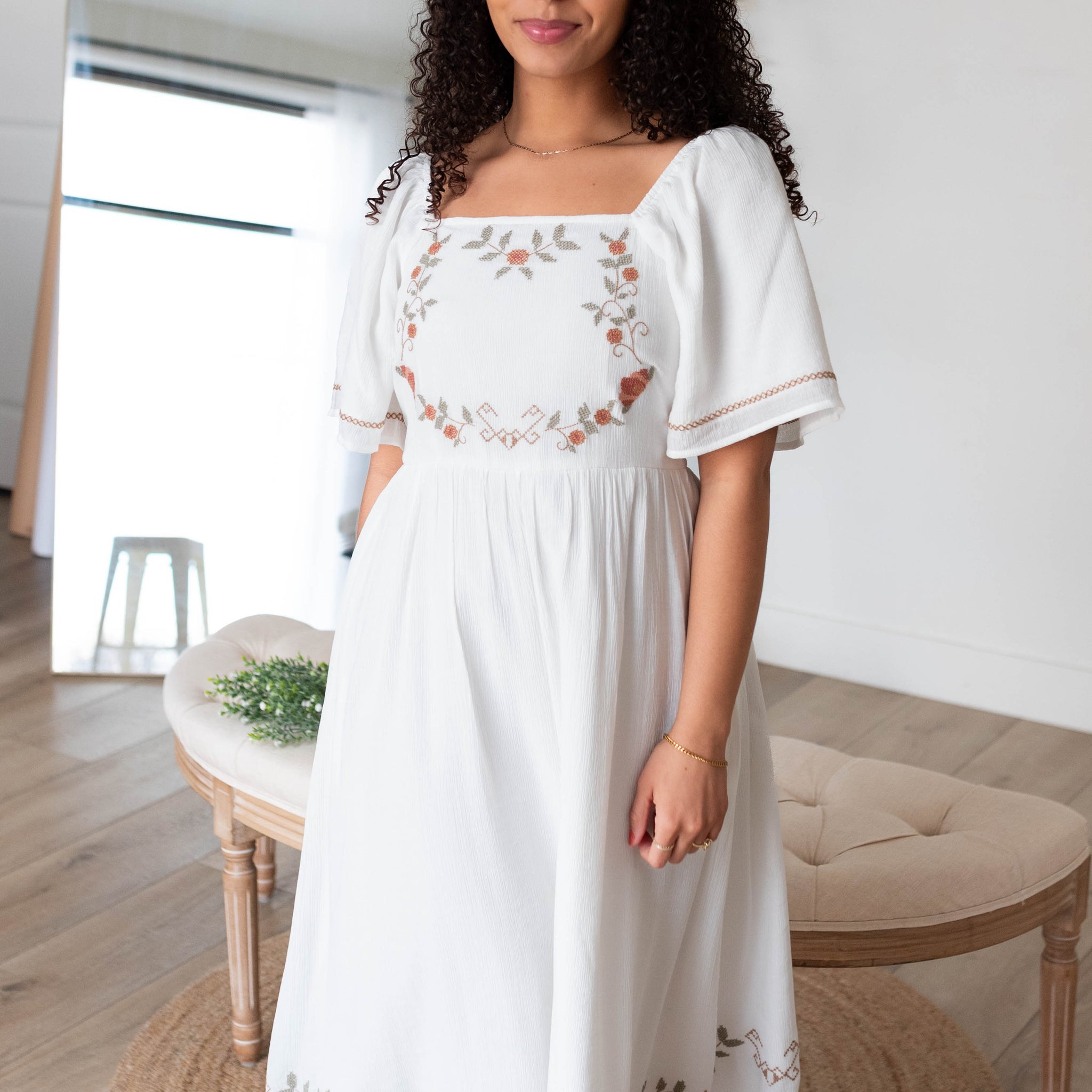 Irina White Embroidered Dress