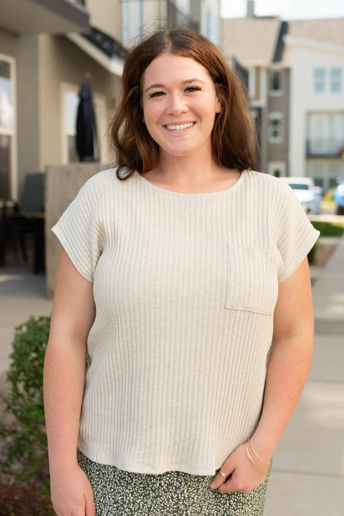 Iris Light Grey Ribbed Top
