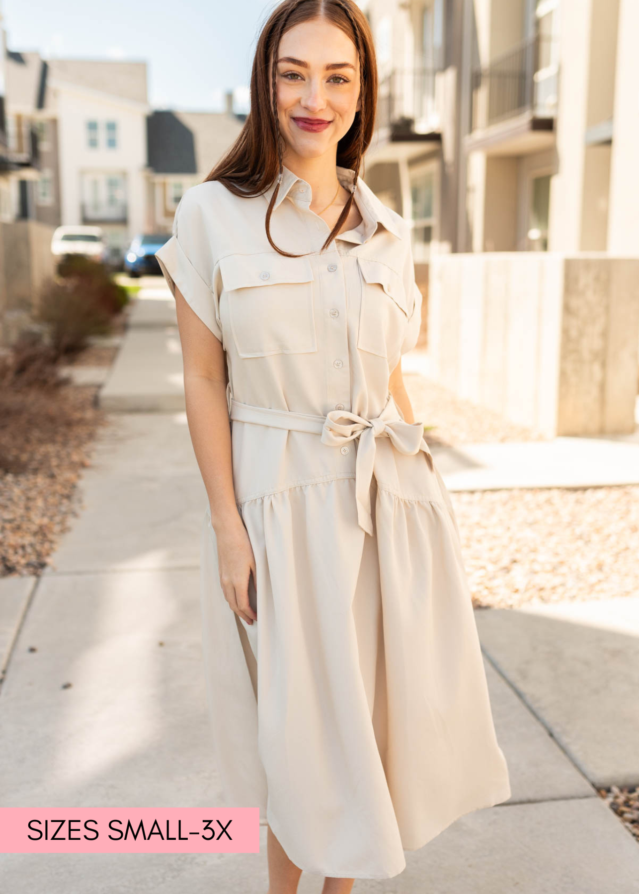 Isa Beige Button Down Dress