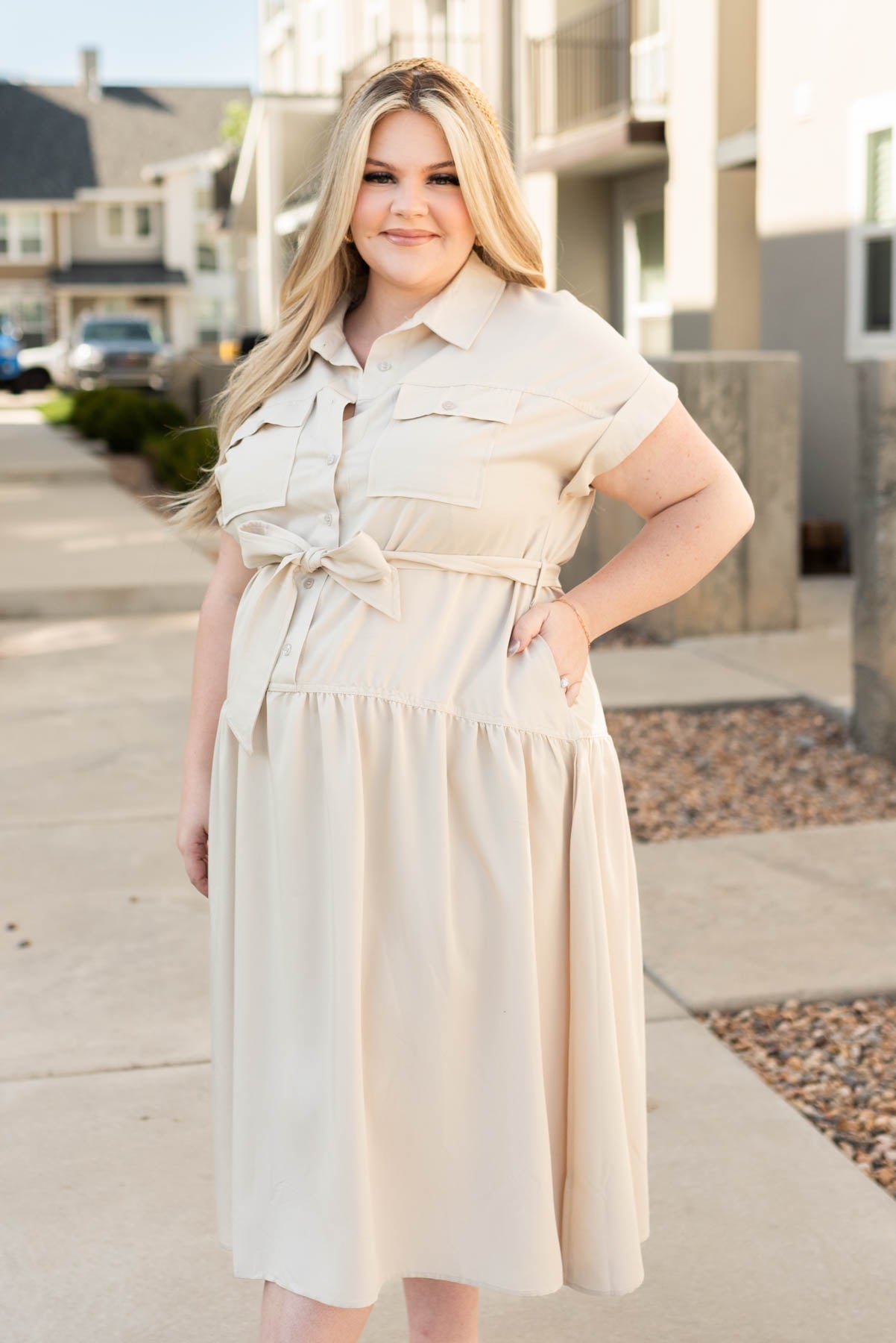 Isa Beige Button Down Dress