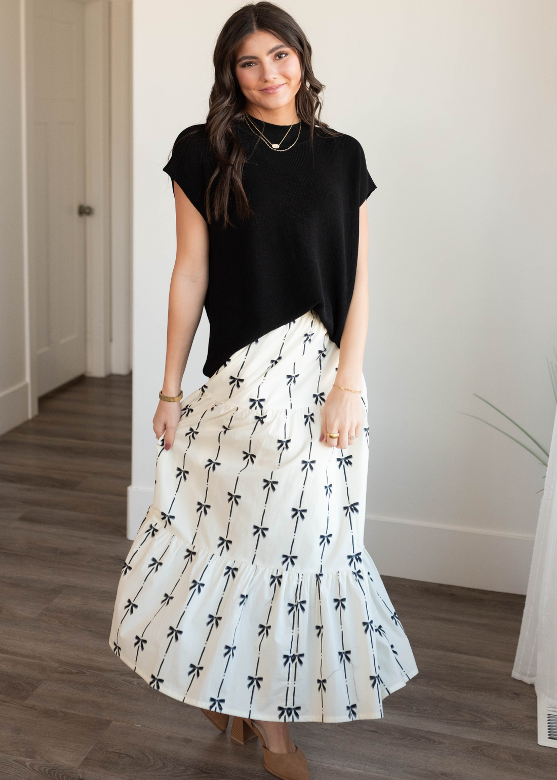 Isabel Ivory Bow Printed Skirt